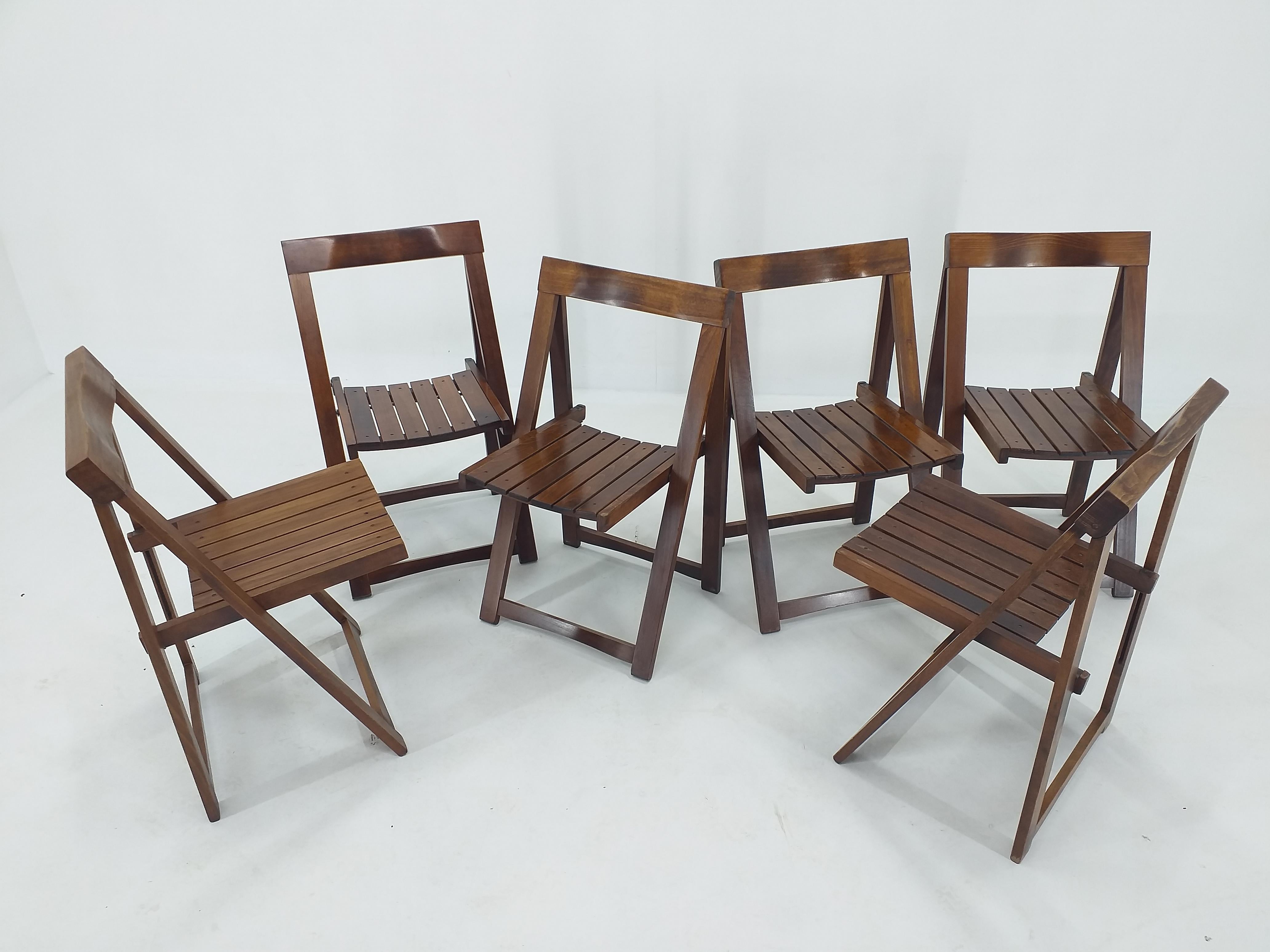 Set of Six Mid Century Folding Chairs Aldo Jacober for Alberto Bazzani, 1960s In Good Condition For Sale In Praha, CZ