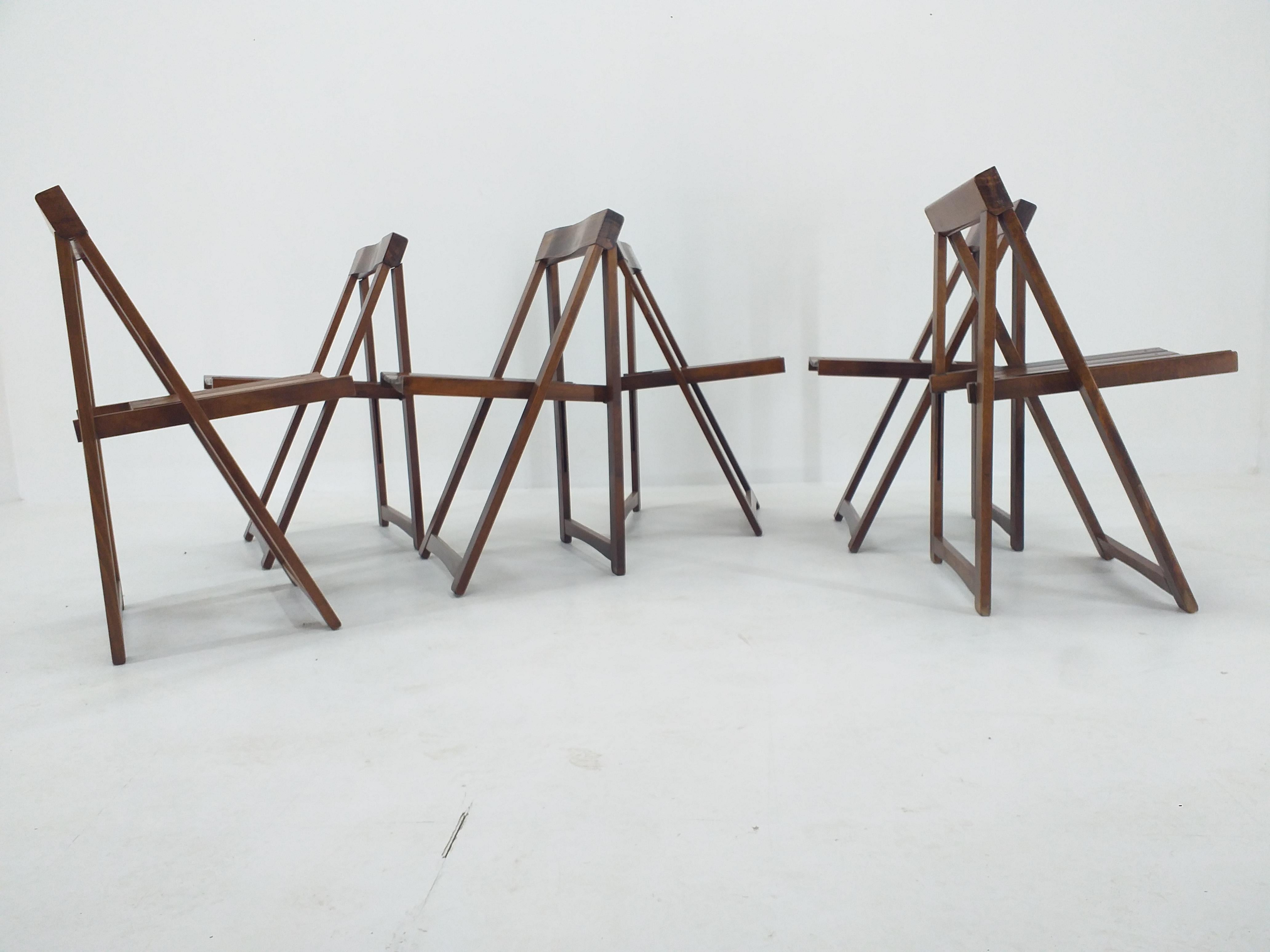 Satz von sechs klappbaren Stühlen aus der Mitte des Jahrhunderts Aldo Jacober für Alberto Bazzani, 1960er Jahre (Mitte des 20. Jahrhunderts) im Angebot