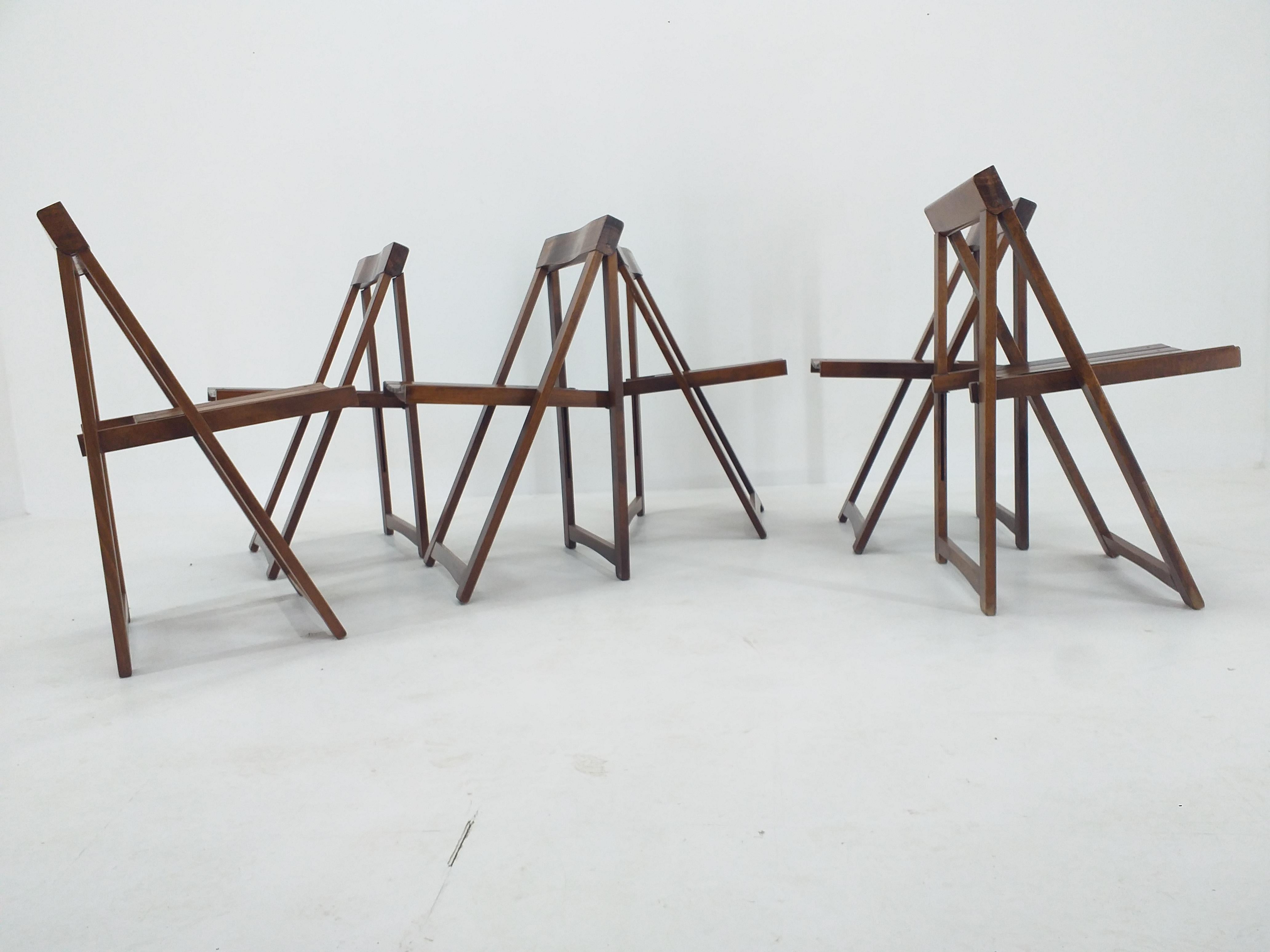 Wood Set of Six Mid Century Folding Chairs Aldo Jacober for Alberto Bazzani, 1960s For Sale