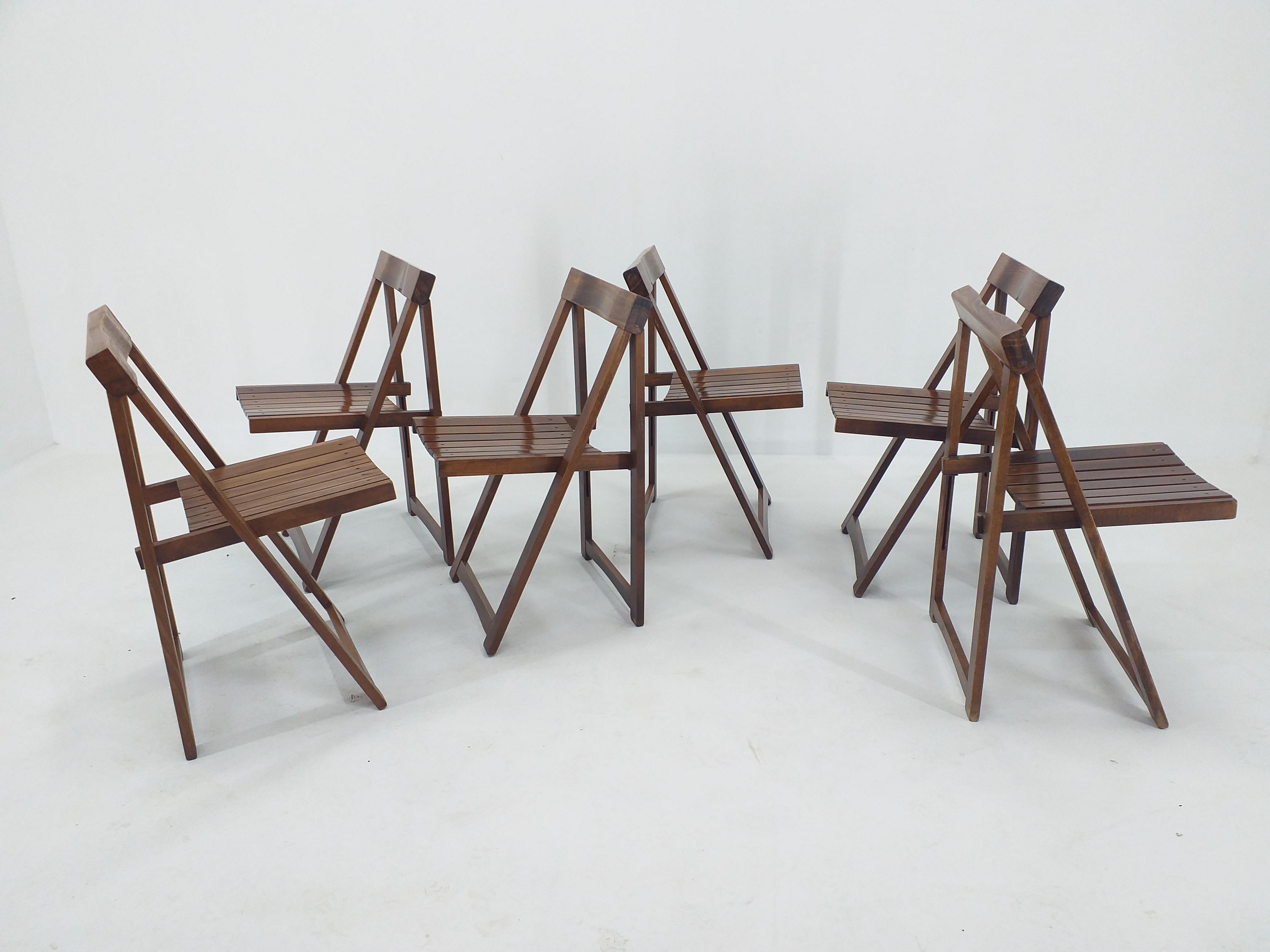 Set of Six Mid Century Folding Chairs Aldo Jacober for Alberto Bazzani, 1960s For Sale 1