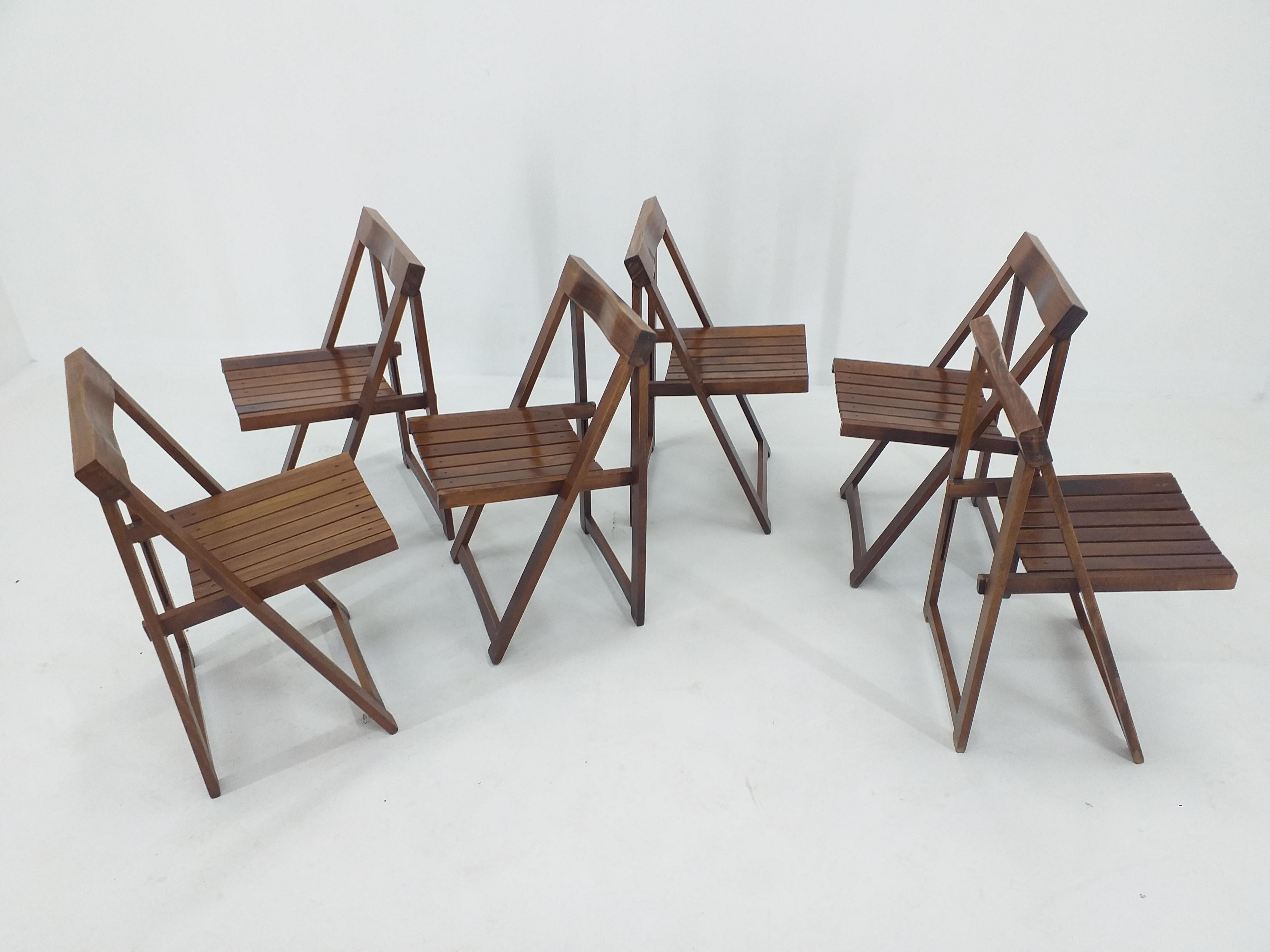 Set of Six Mid Century Folding Chairs Aldo Jacober for Alberto Bazzani, 1960s For Sale 2