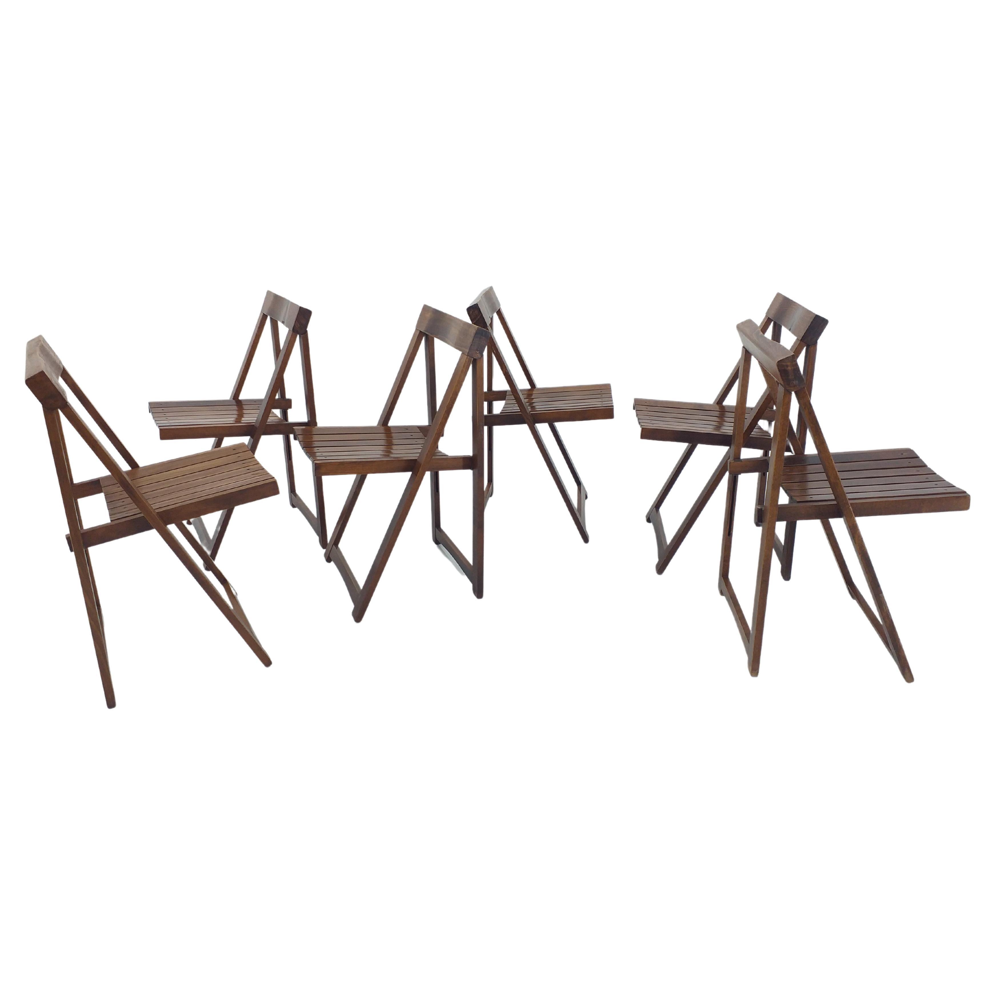 Set of Six Mid Century Folding Chairs Aldo Jacober for Alberto Bazzani, 1960s For Sale