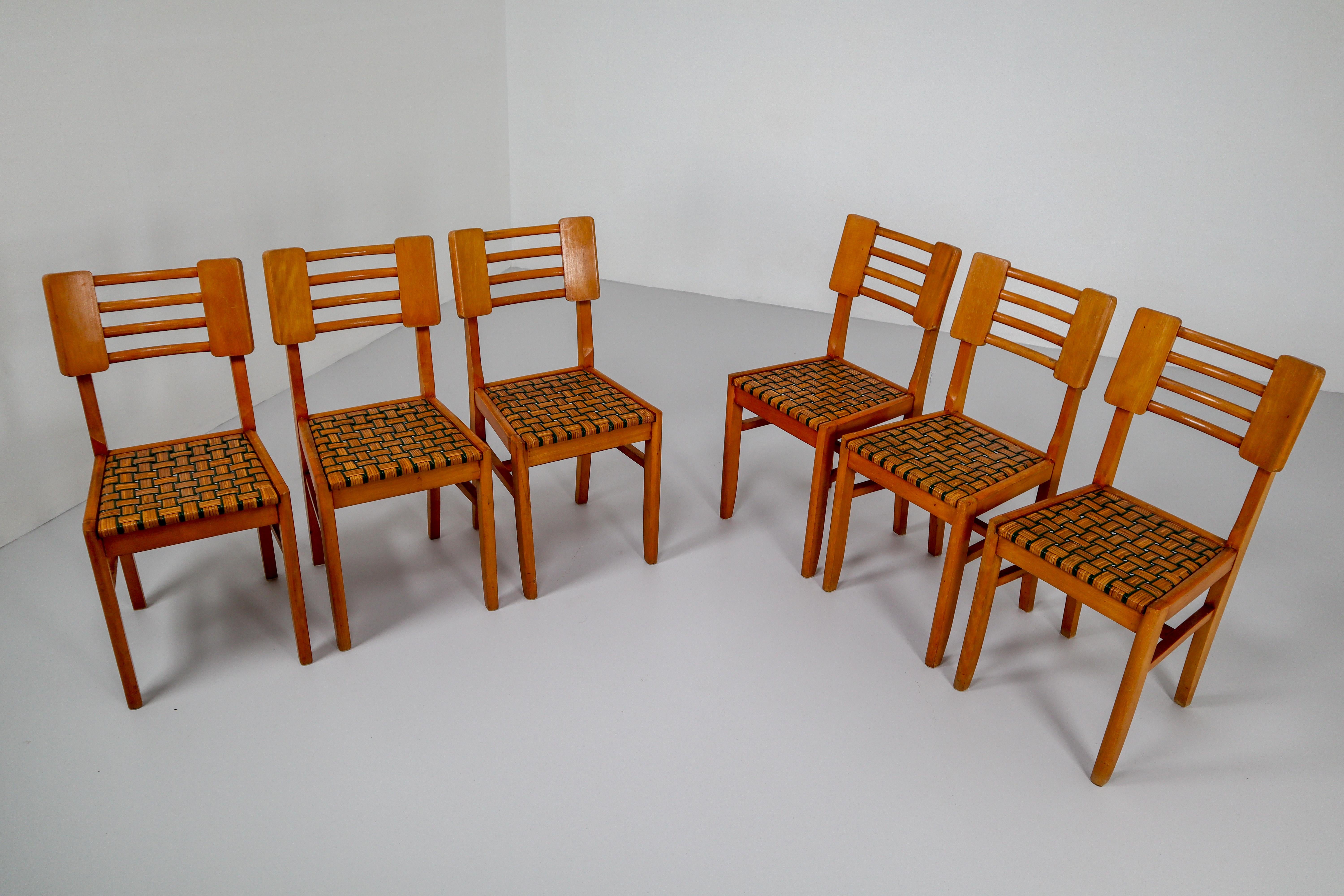 Set of Six Midcentury French Dinner Chairs, circa 1950 4