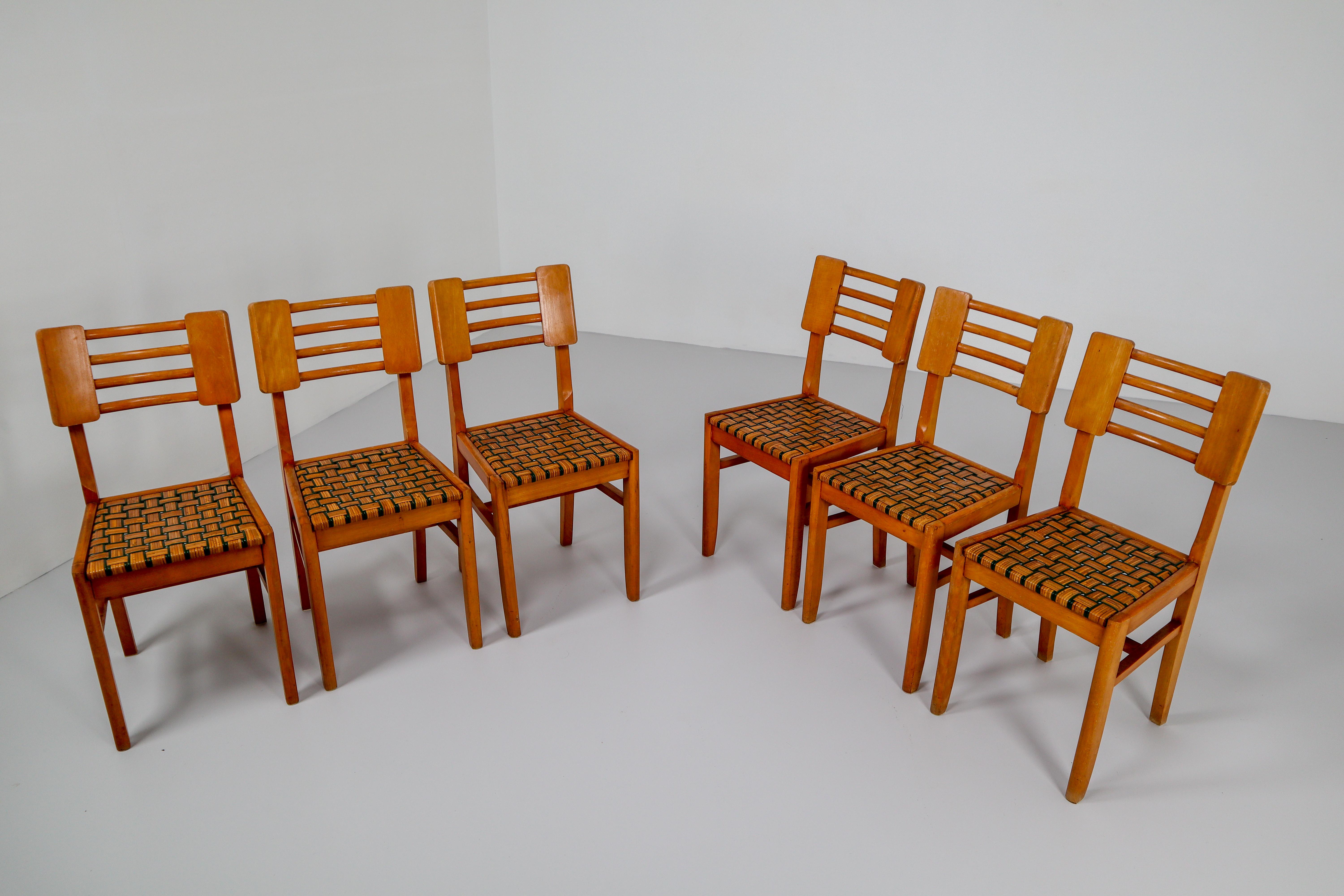 Mid-Century Modern Set of Six Midcentury French Dinner Chairs, circa 1950