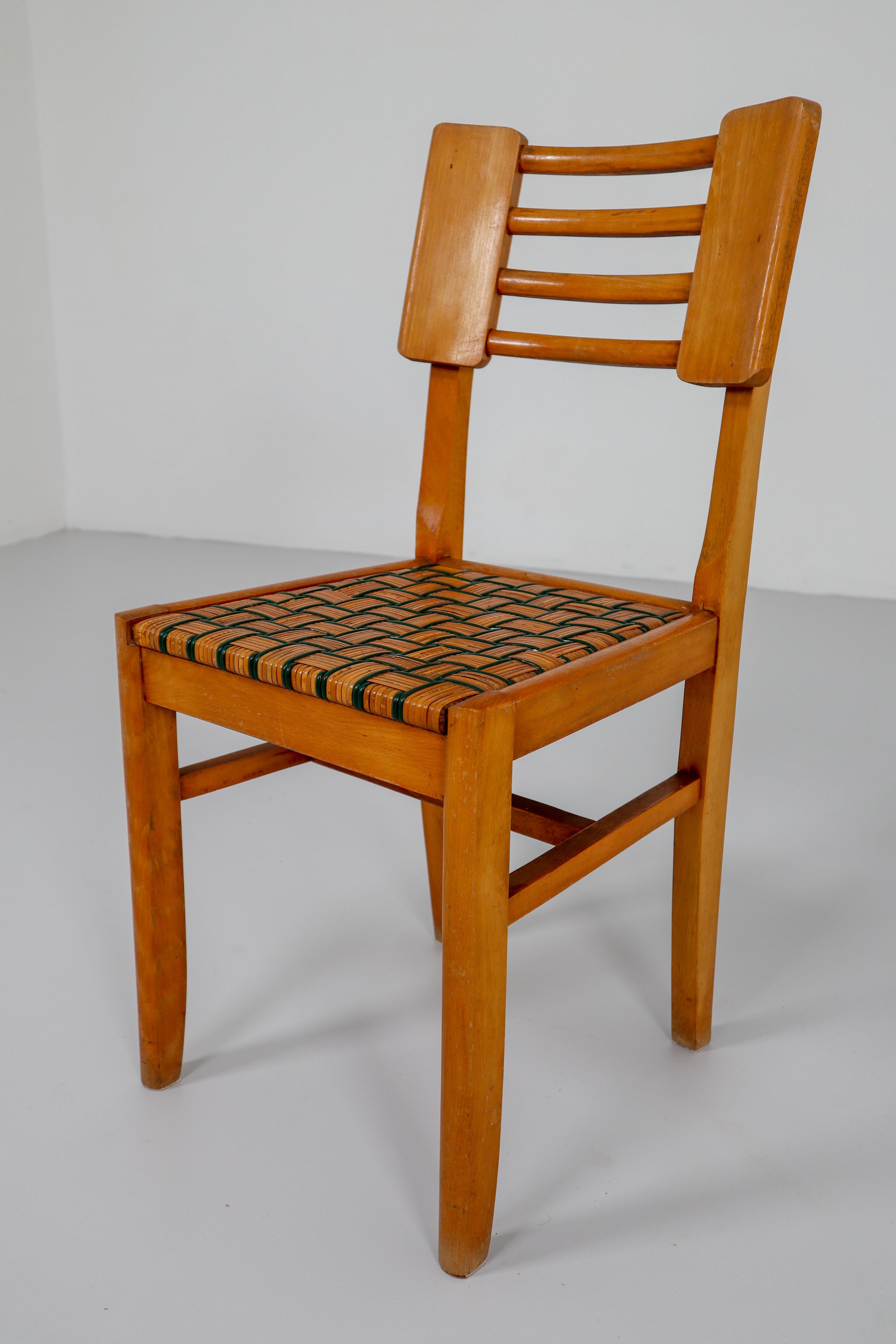 Set of Six Midcentury French Dinner Chairs, circa 1950 In Good Condition In Almelo, NL