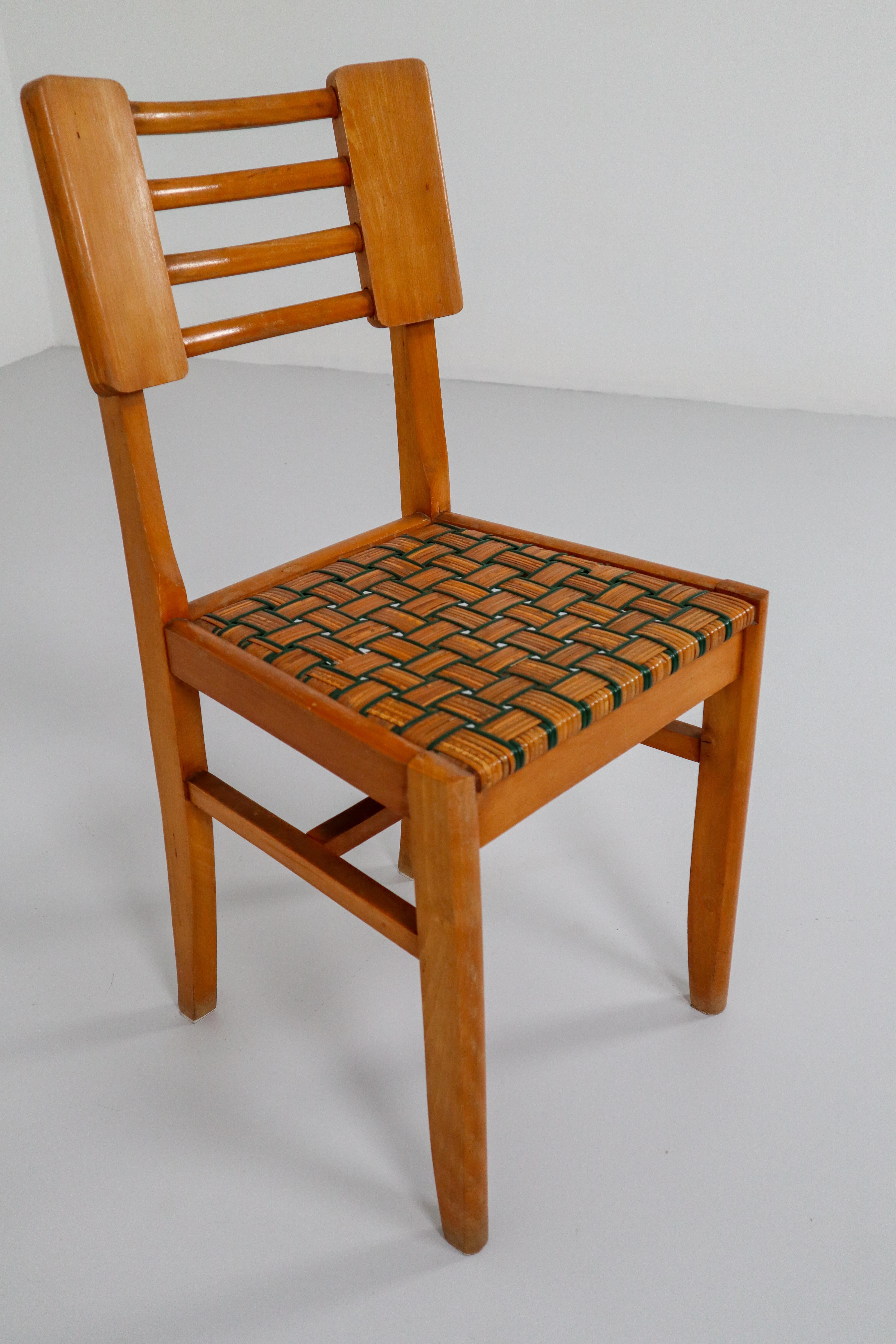 Rattan Set of Six Midcentury French Dinner Chairs, circa 1950