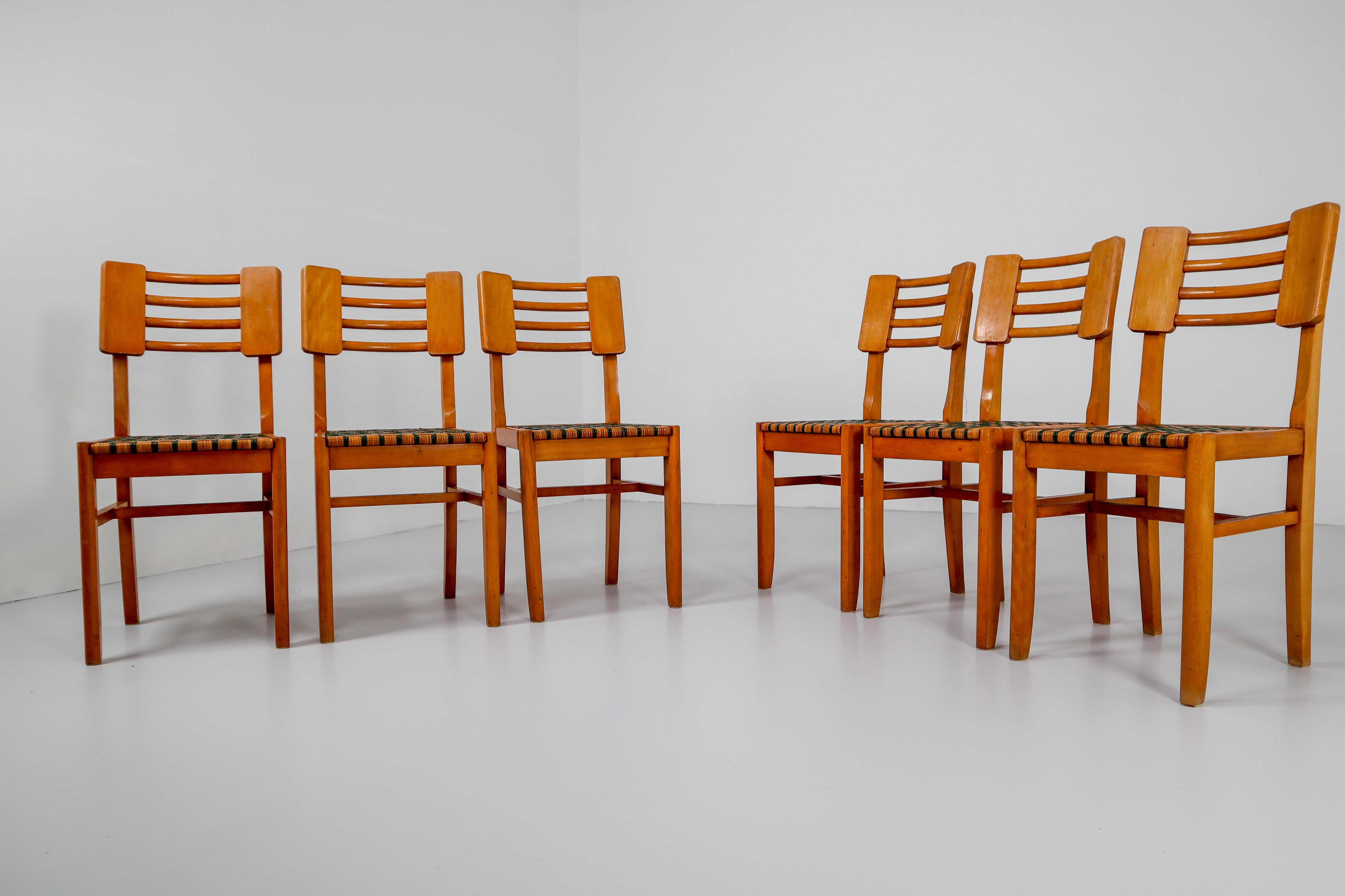 Set of Six Midcentury French Dinner Chairs, circa 1950 3