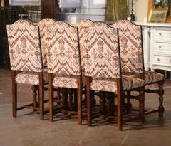 Set of Six Mid-Century French Louis XIII Carved Walnut Turned Legs Side Chairs