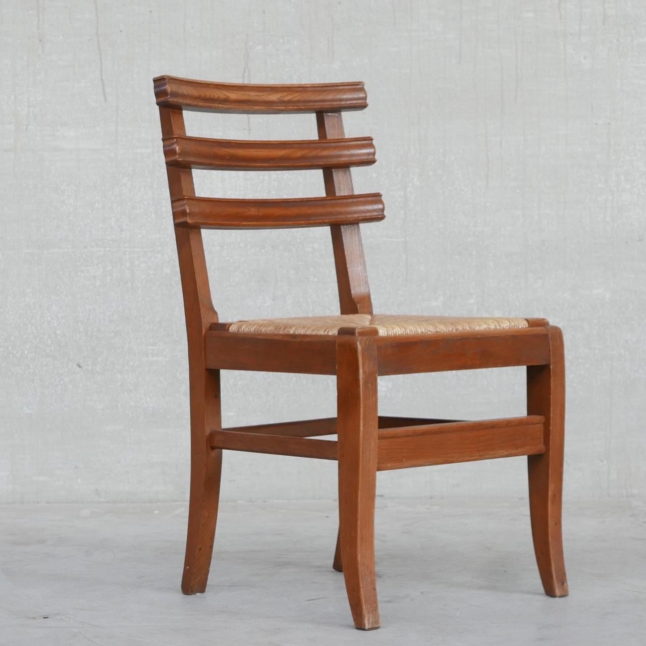 Set of Six Midcentury French Oak Dining Chairs '6' For Sale 7