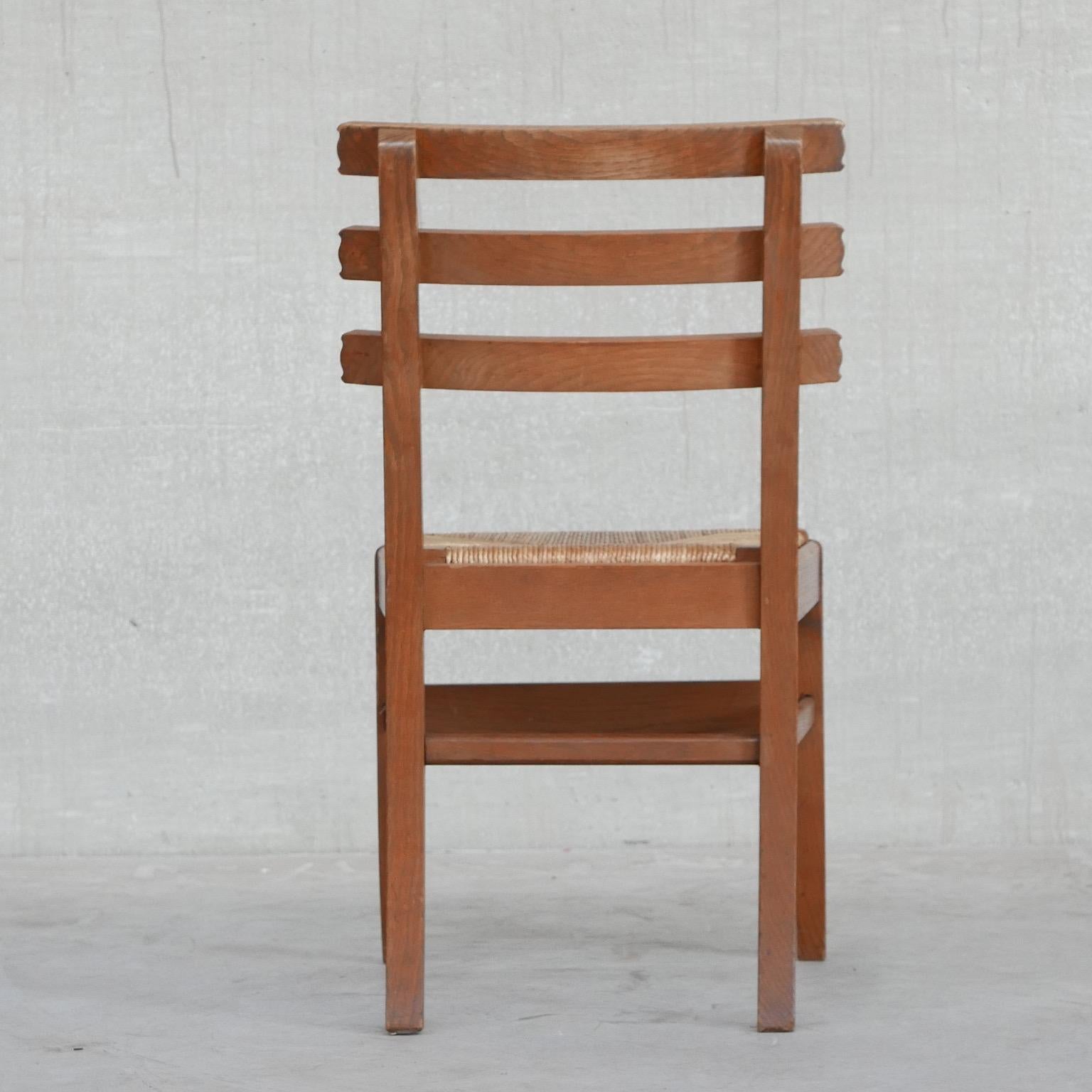 Set of Six Midcentury French Oak Dining Chairs '6' For Sale 8