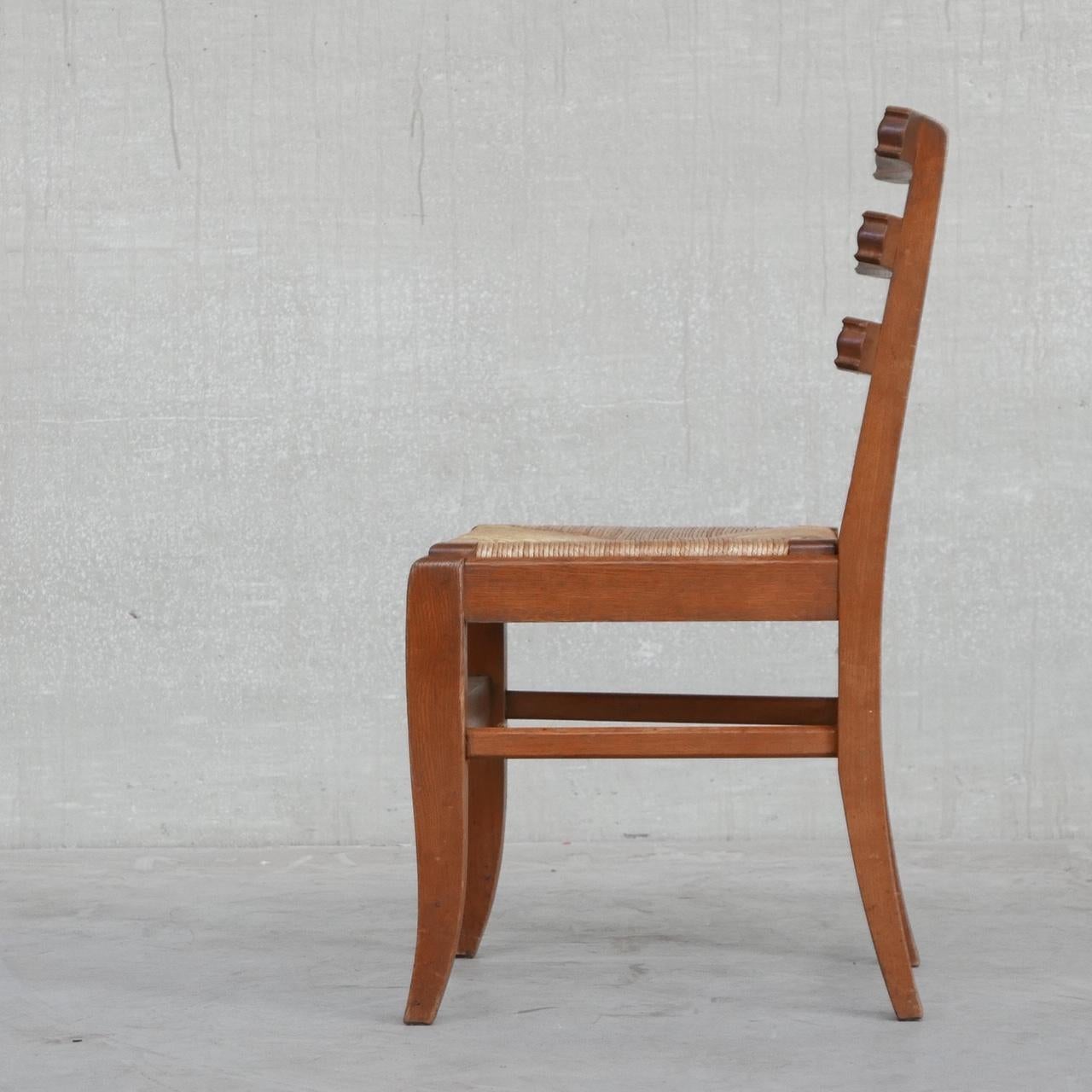 Set of Six Midcentury French Oak Dining Chairs '6' For Sale 9