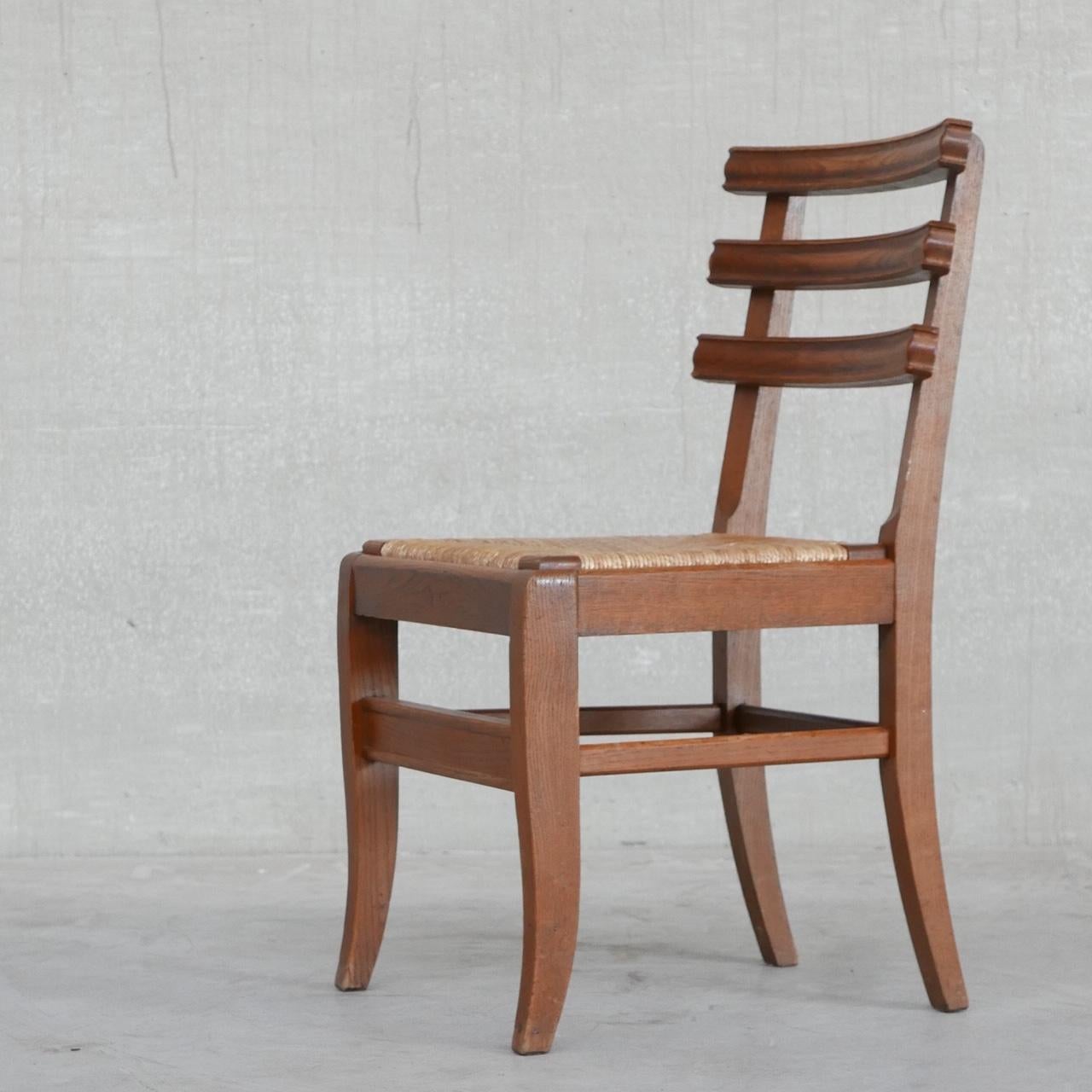 Set of Six Midcentury French Oak Dining Chairs '6' For Sale 10