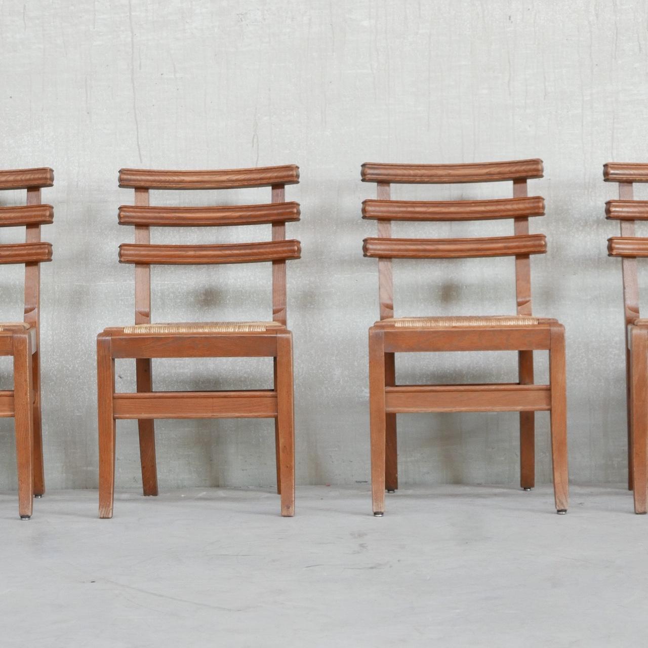 Set of Six Midcentury French Oak Dining Chairs '6' For Sale 1