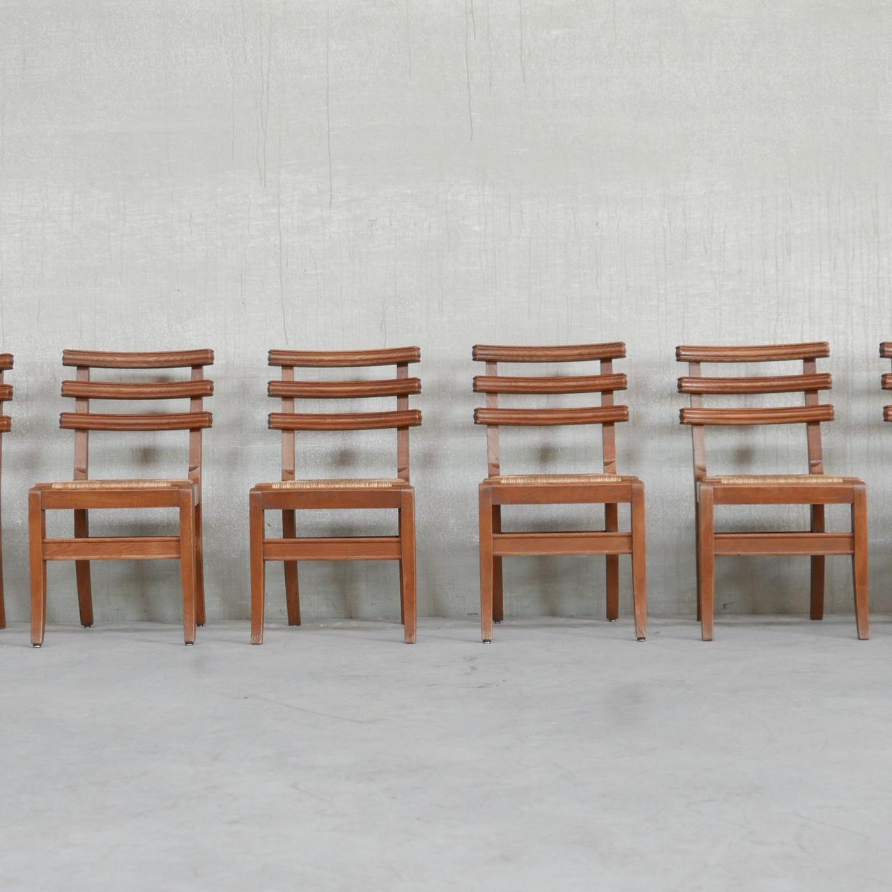 Set of Six Midcentury French Oak Dining Chairs '6' For Sale 2