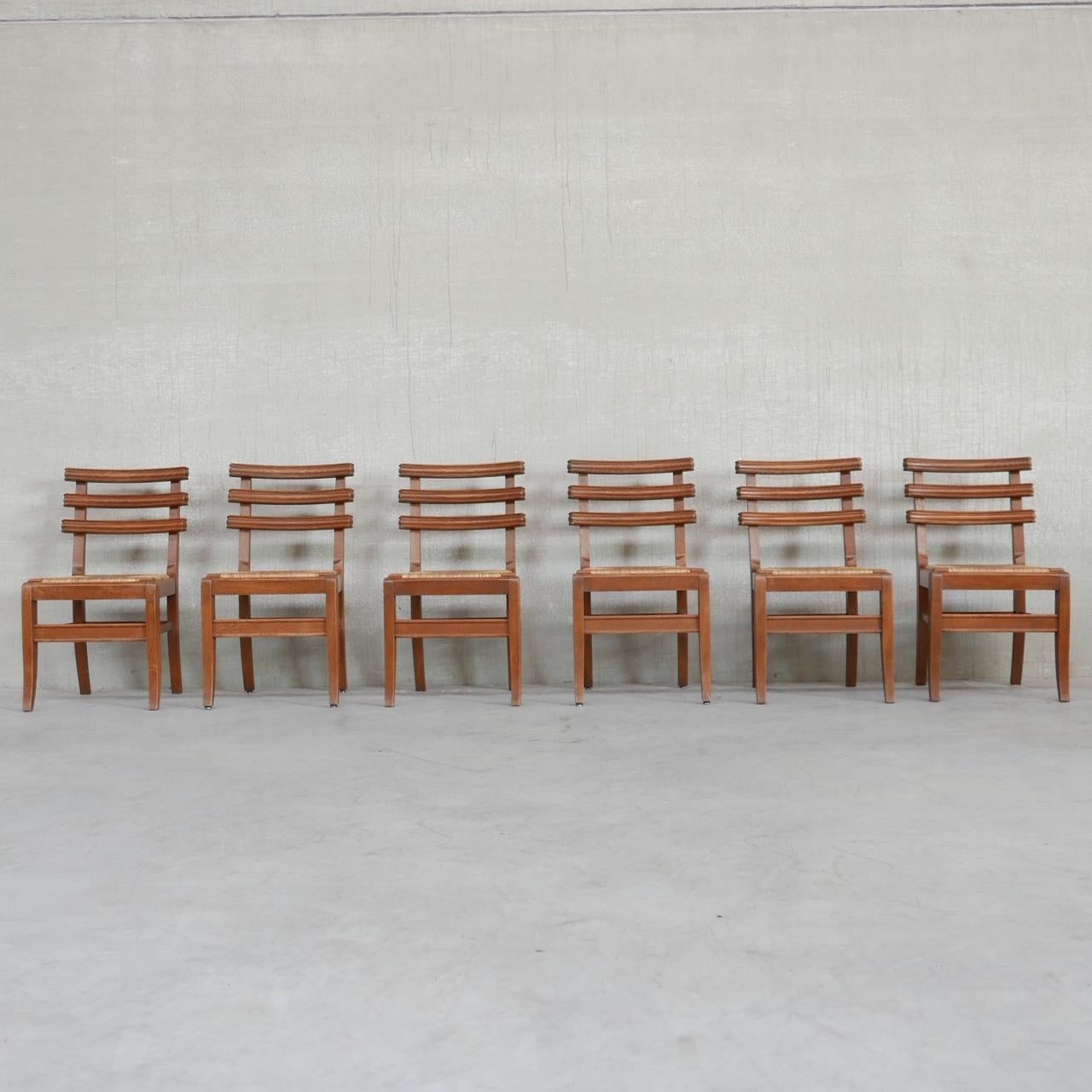 Set of Six Midcentury French Oak Dining Chairs '6' For Sale 3
