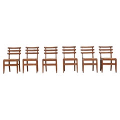 Retro Set of Six Midcentury French Oak Dining Chairs '6'