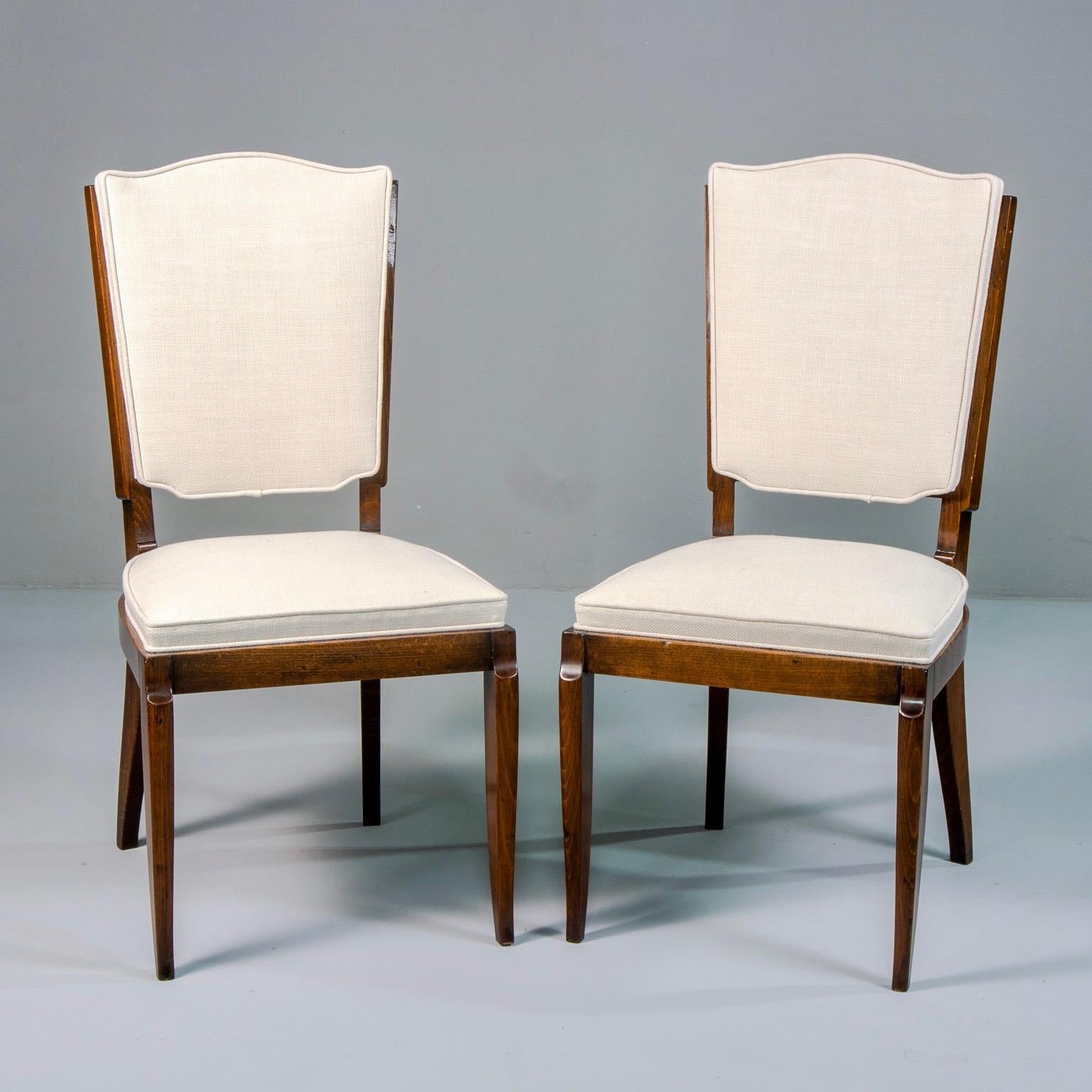 Mid-Century Modern Set of Six Midcentury French Polished Beech Frame Chairs with New Upholstery