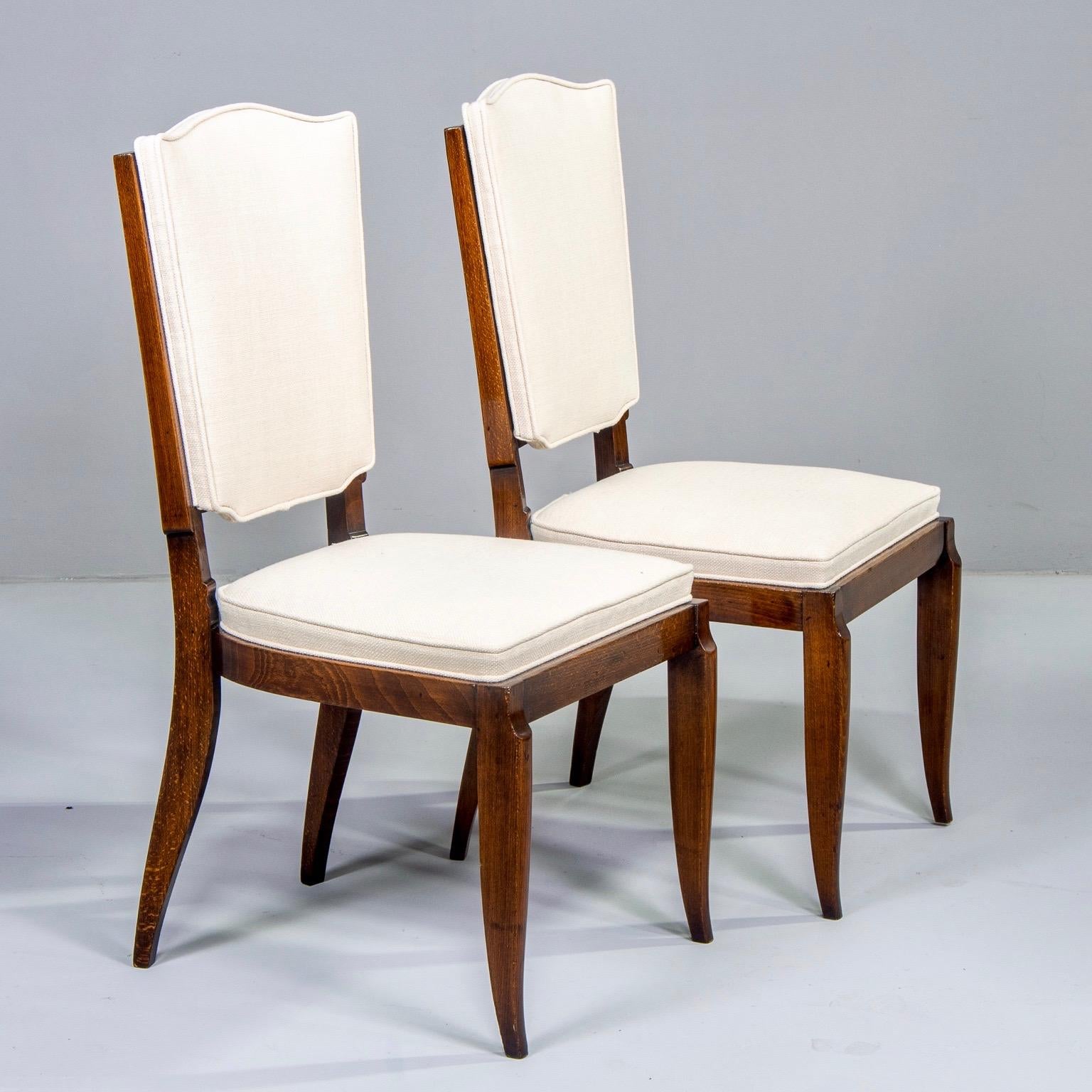 Set of Six Midcentury French Polished Beech Frame Chairs with New Upholstery 2
