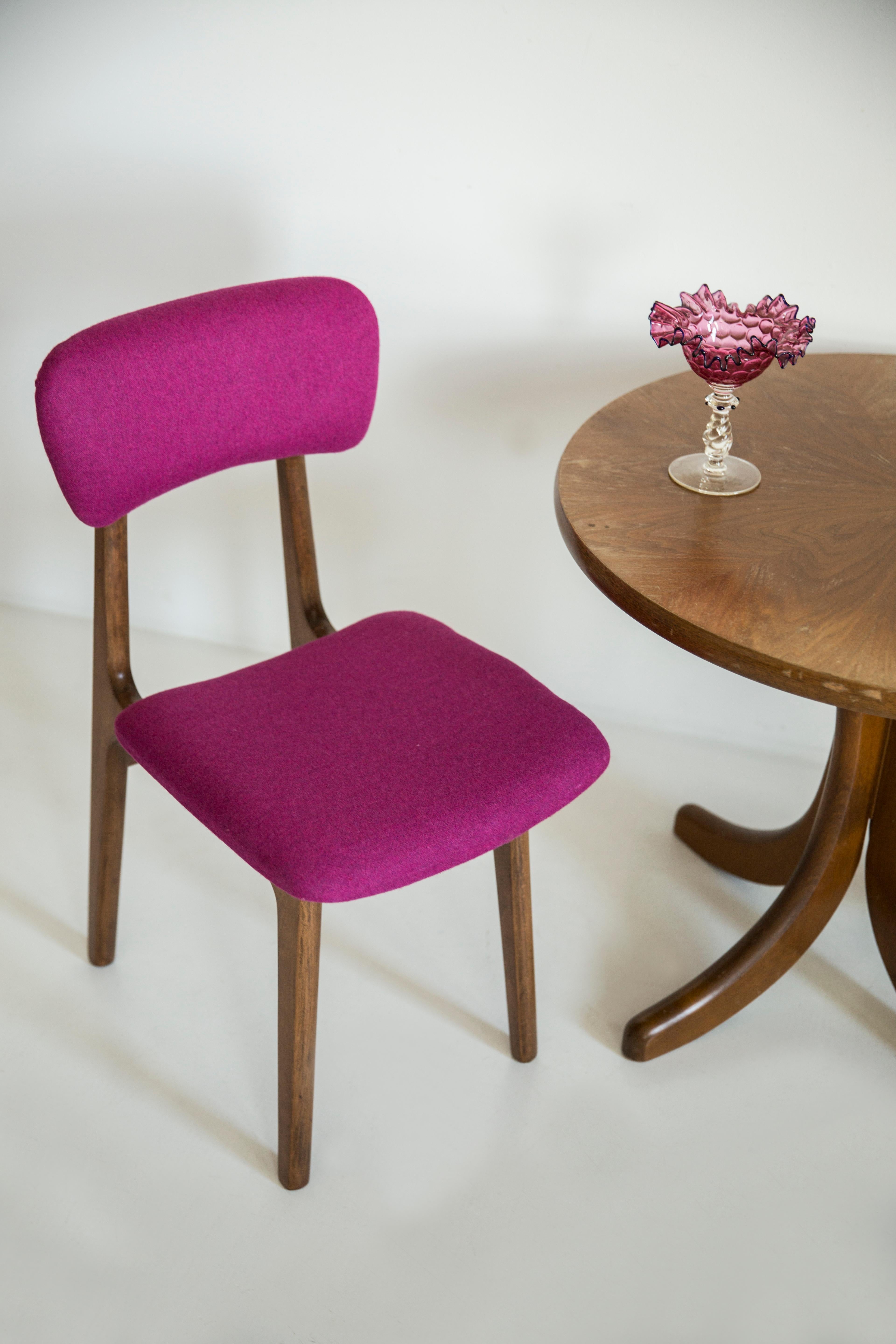 Mid-Century Modern Set of Six Mid Century Fuchsia Pink Wool Chairs, Rajmund Halas, Europe, 1960s For Sale