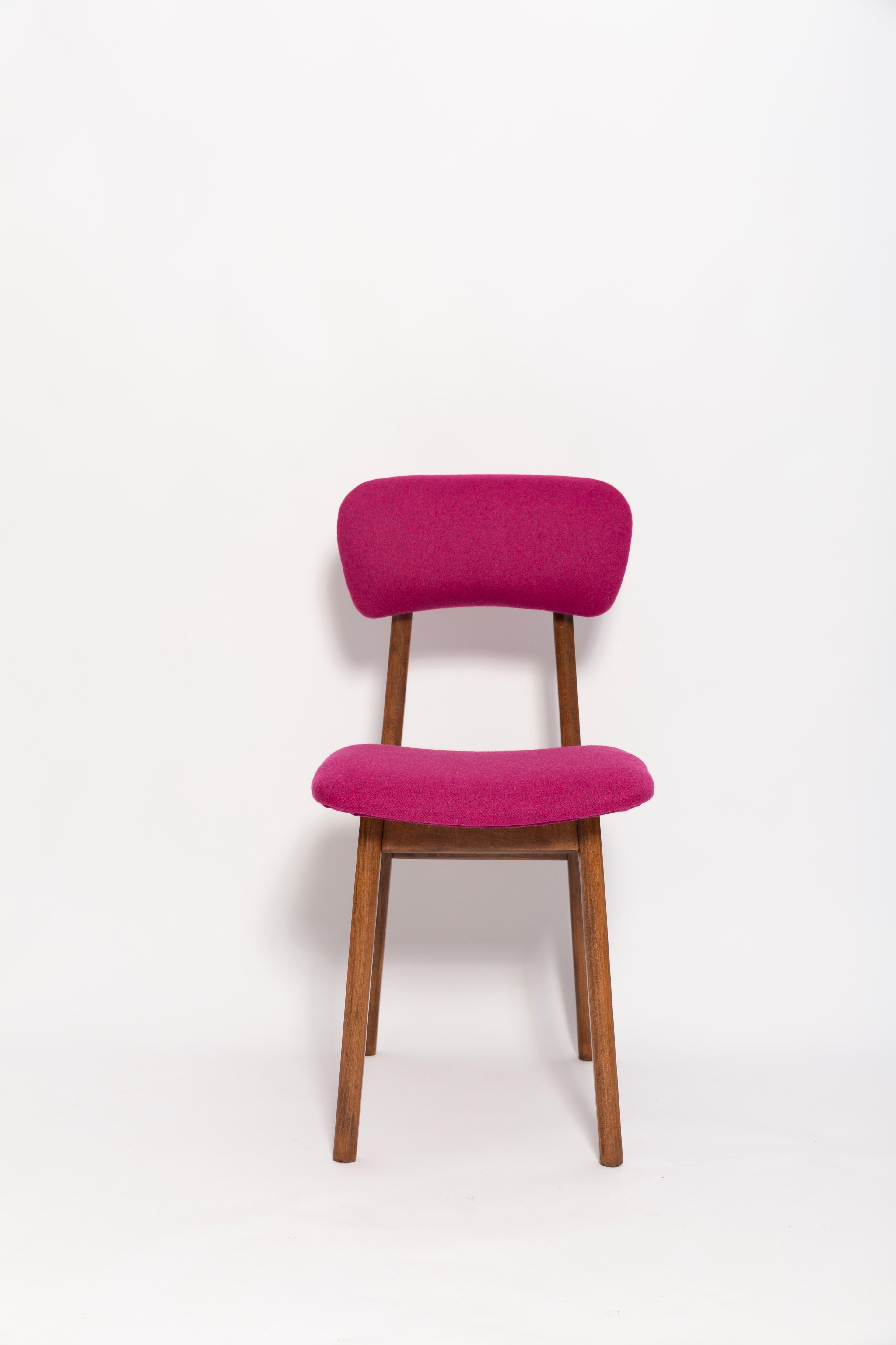 Polish Set of Six Mid Century Fuchsia Pink Wool Chairs, Rajmund Halas, Europe, 1960s For Sale
