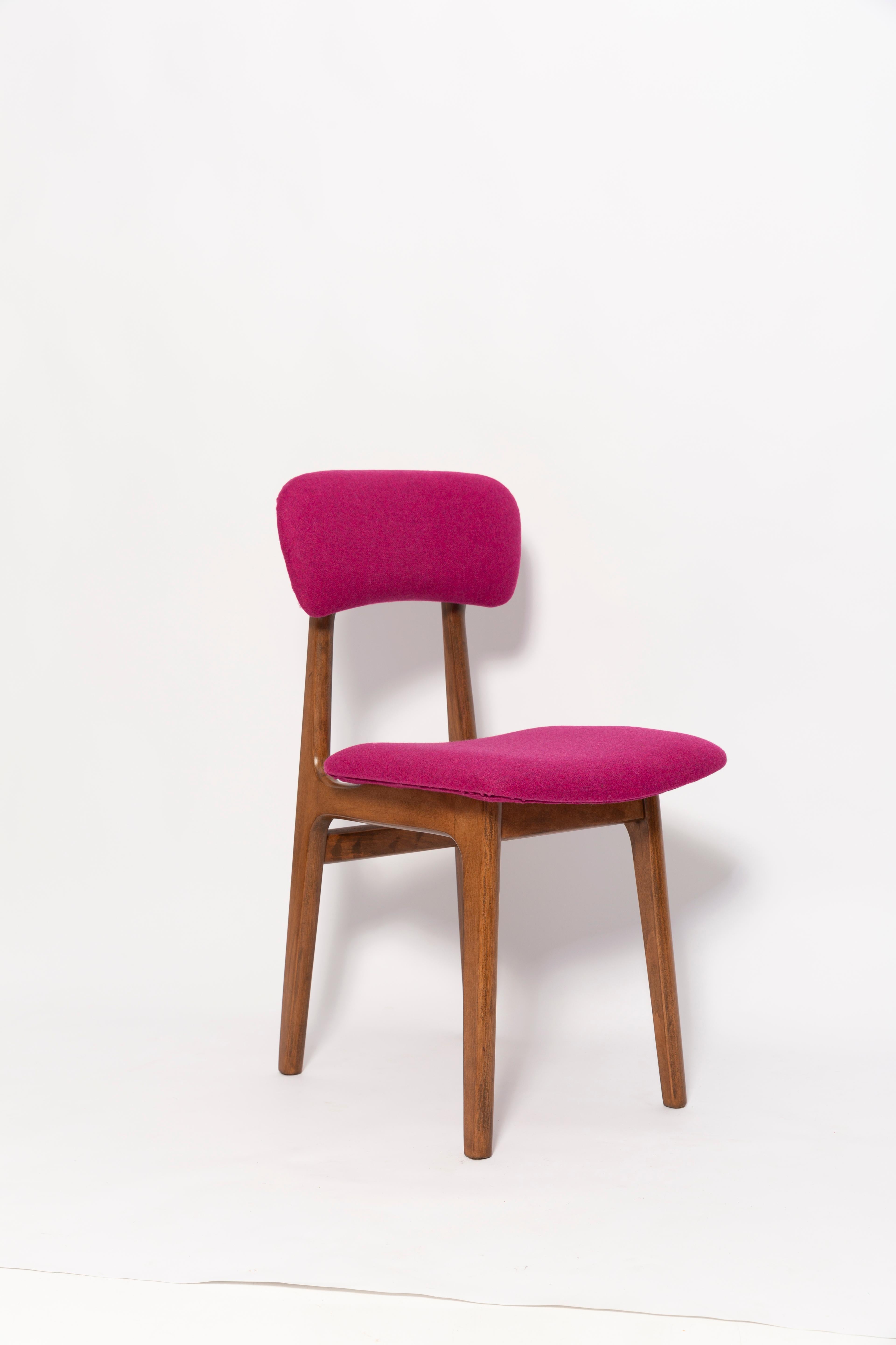 Hand-Crafted Set of Six Mid Century Fuchsia Pink Wool Chairs, Rajmund Halas, Europe, 1960s For Sale