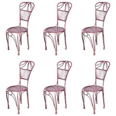 Set of Six Mid-Century Gilt Metal Side Chairs, Rope & Tassel Design
