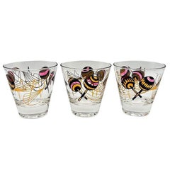 Set of Six Mid-century Gold Leaf Glasses with Maracas Design by Gay Fad Studios