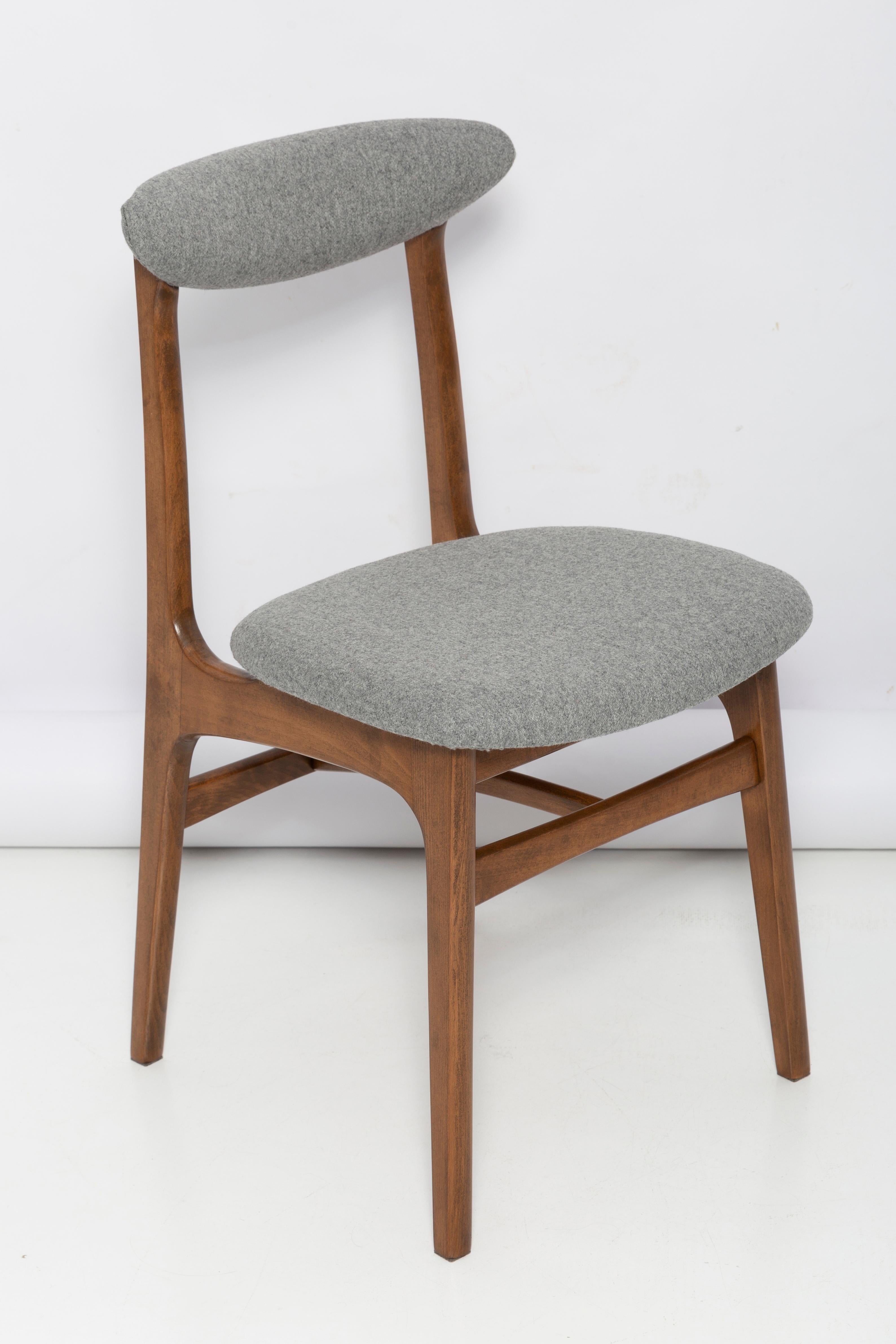 Mid-Century Modern Set of Six Mid Century Gray Wool Chairs by Rajmund Halas, Poland, 1960s For Sale