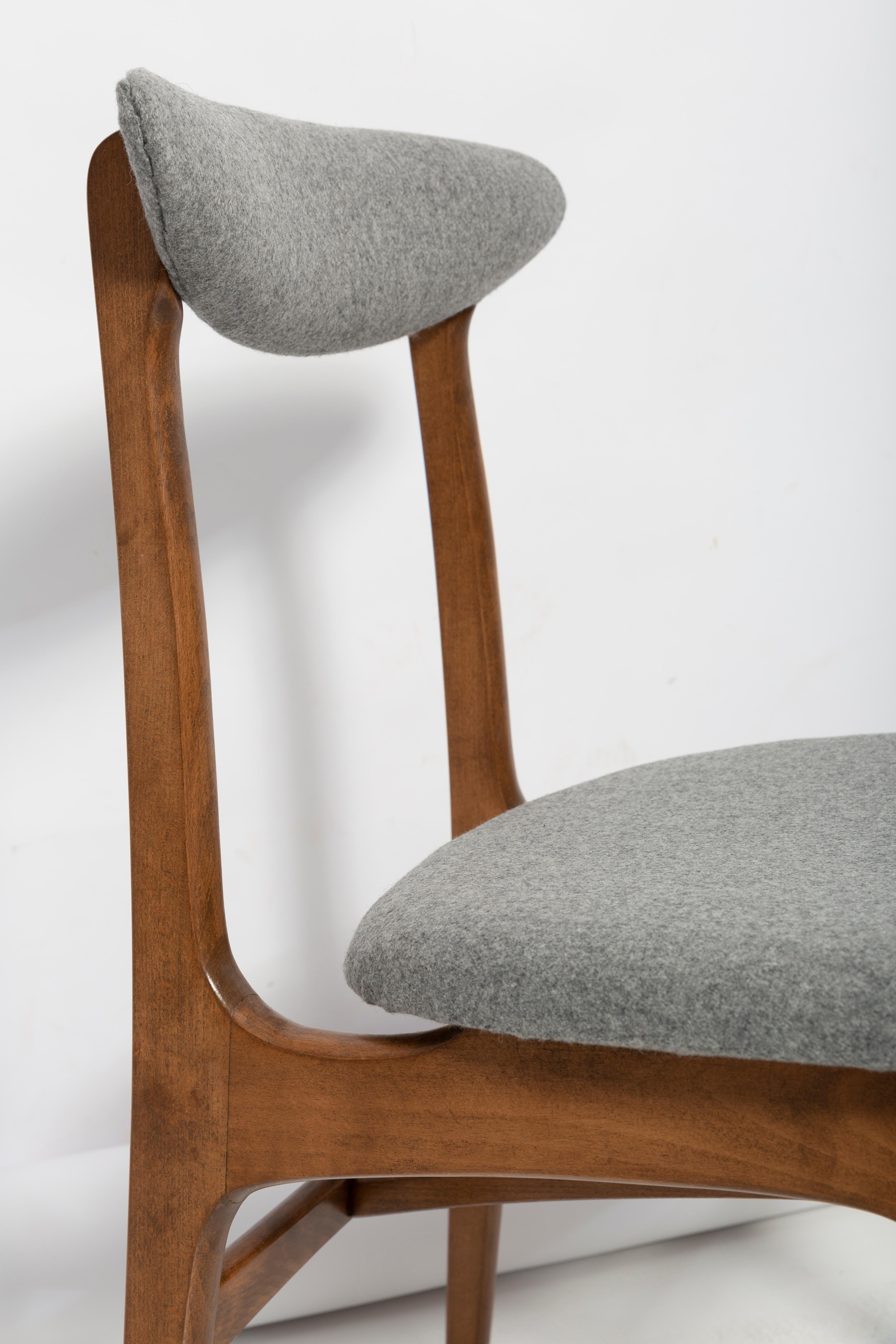 Hand-Crafted Set of Six Mid Century Gray Wool Chairs by Rajmund Halas, Poland, 1960s For Sale