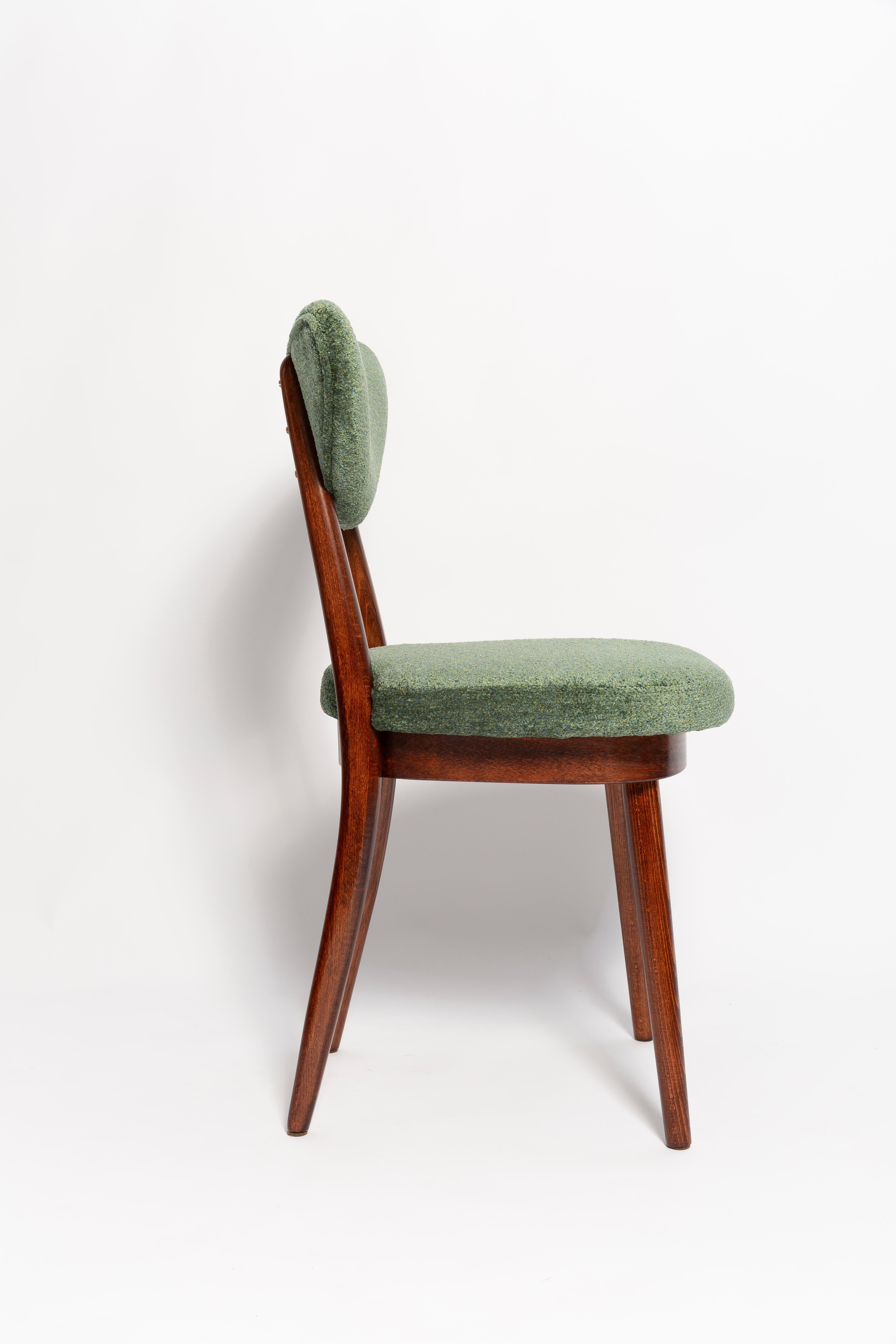 Mid-Century Modern Set of Six Mid Century Heart Chairs, Green Velvet, Dark Wood, Europe 1960s For Sale