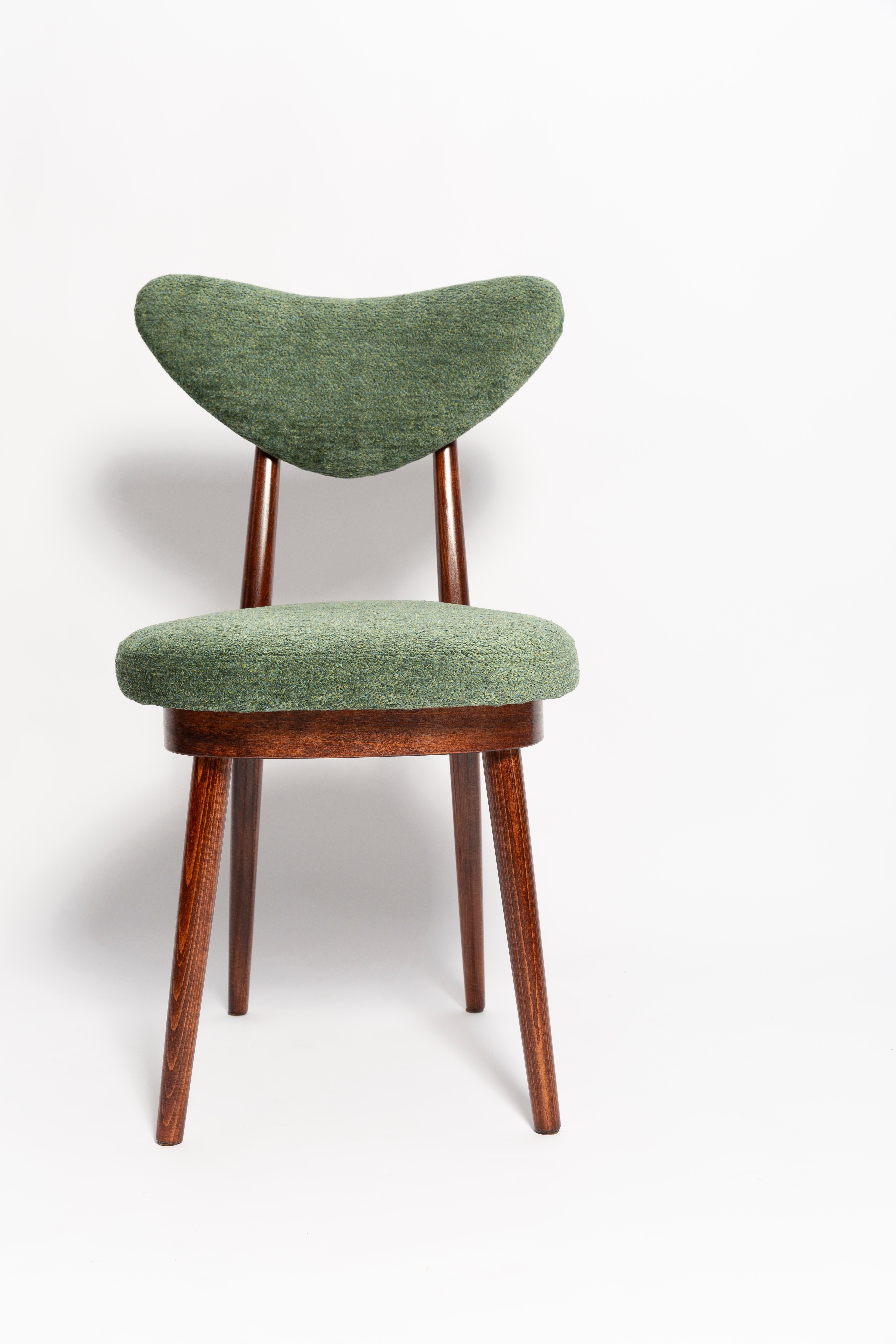 20th Century Set of Six Mid Century Heart Chairs, Green Velvet, Dark Wood, Europe 1960s For Sale