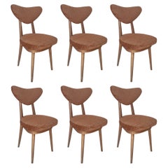 Sechser-Set Mid Century Heart Chairs aus braun-orangem Samt, Europa, 1960er Jahre