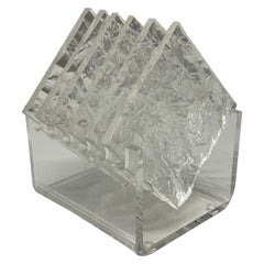 Set von sechs Mid-Century „Ice Glass“-Untersetzern aus Lucite mit Ständer, USA, ca. 1970er Jahre