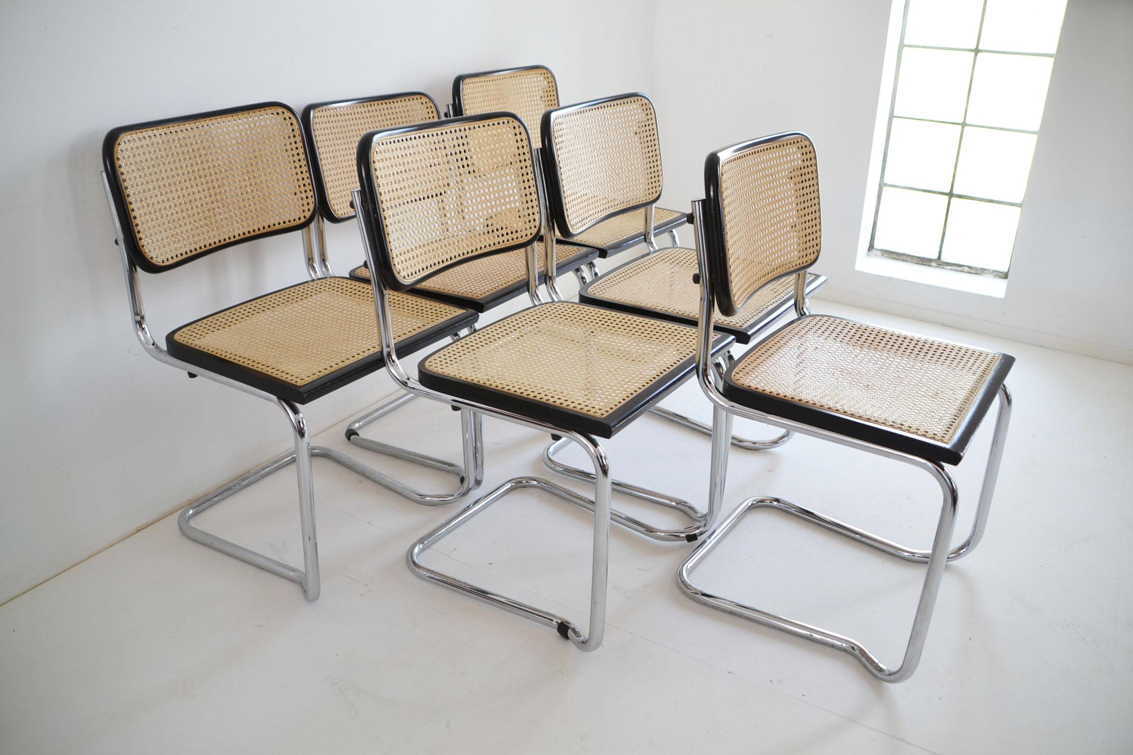 Set of Six Midcentury Italian Cesca Marcel Breuer B32 Stackable Modern Chairs In Good Condition In Perpignan, FR