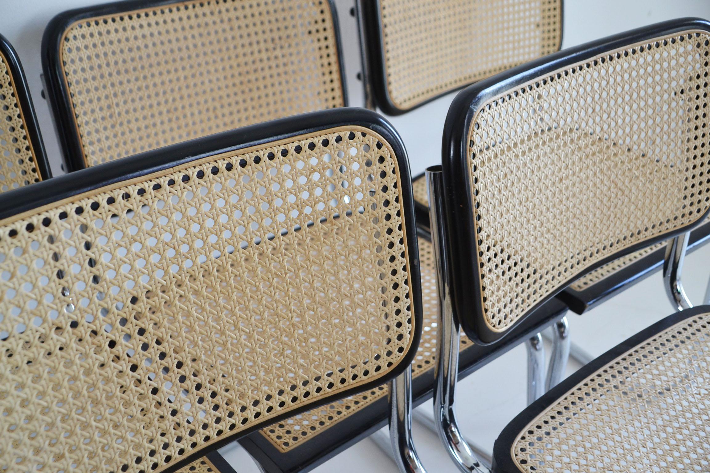 Late 20th Century Set of Six Midcentury Italian Cesca Marcel Breuer B32 Stackable Modern Chairs