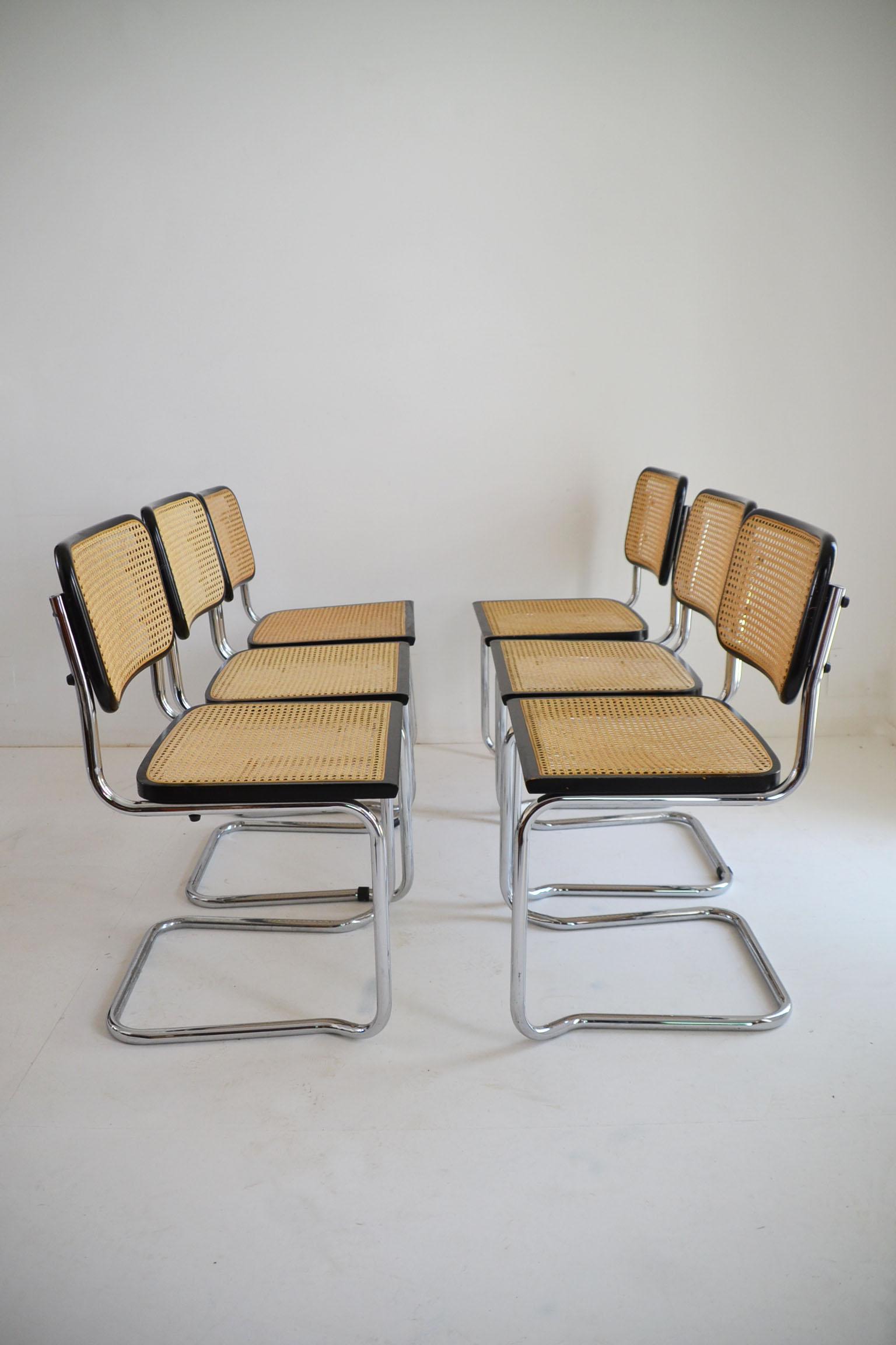 Set of Six Midcentury Italian Cesca Marcel Breuer B32 Stackable Modern Chairs 1
