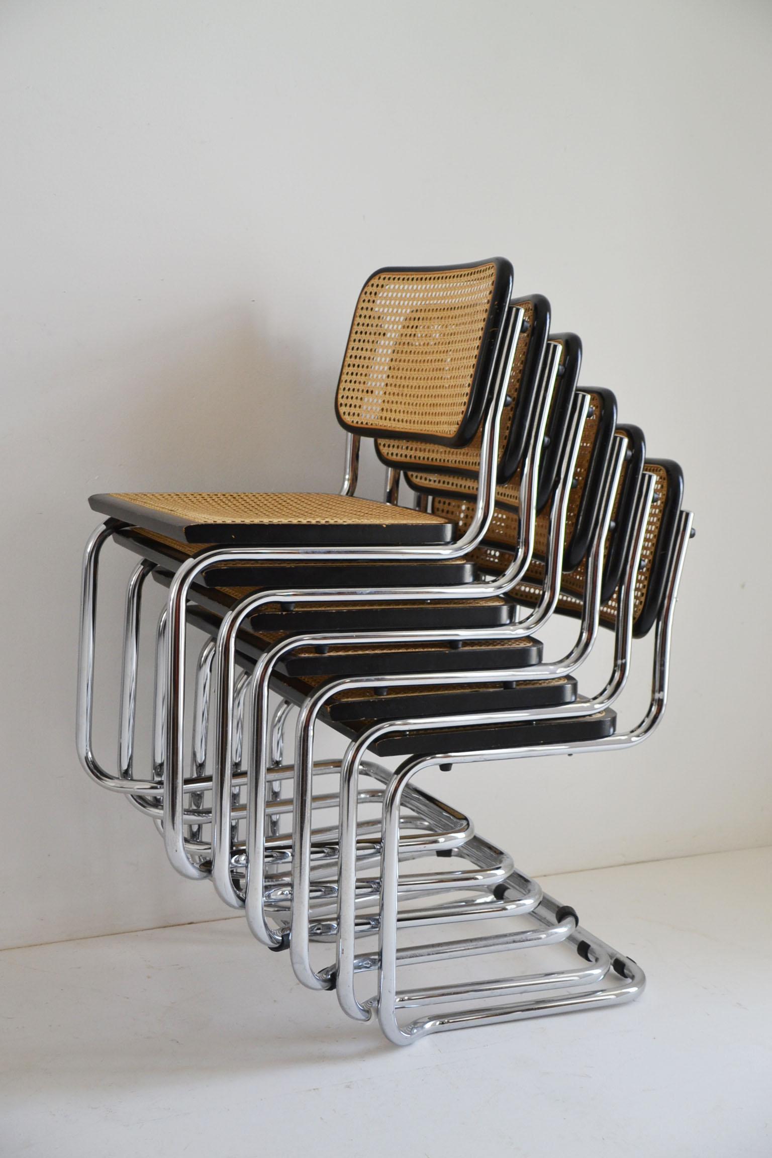 Set of Six Midcentury Italian Cesca Marcel Breuer B32 Stackable Modern Chairs 2