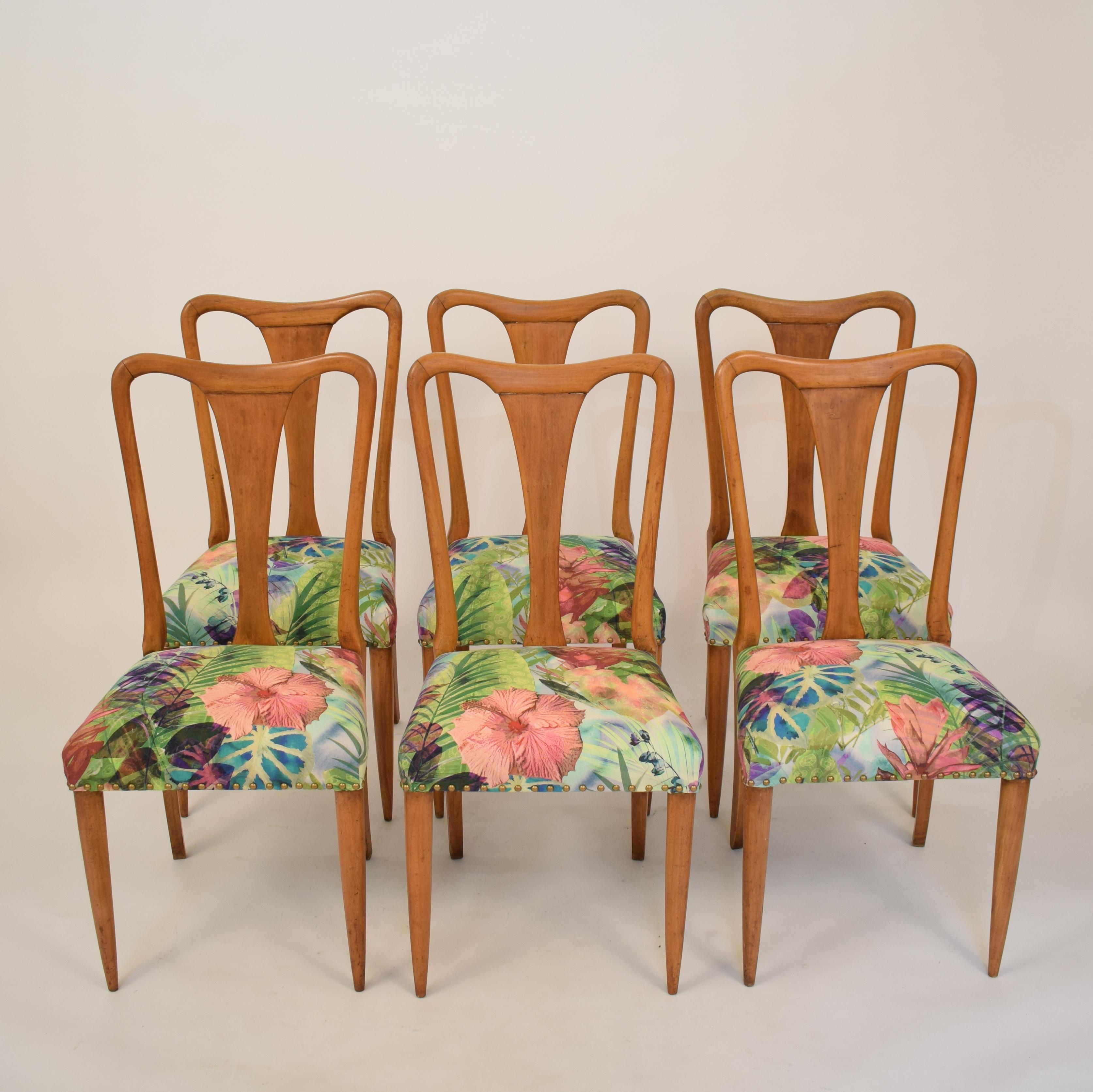 Mid-Century Modern Set of Six Midcentury Italian Dining Chairs Attributed to Osvaldo Borsani, 1940