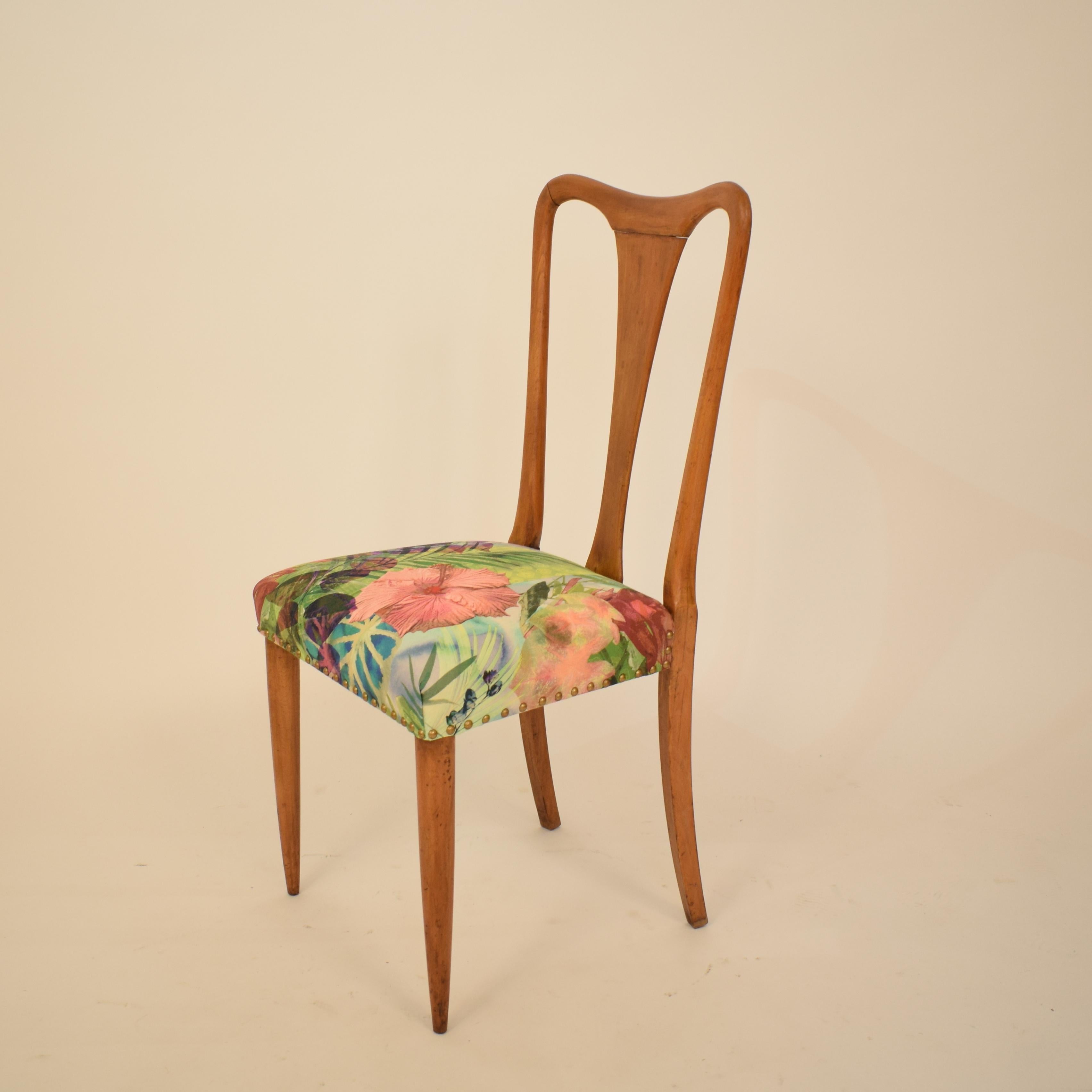 Fabric Set of Six Midcentury Italian Dining Chairs Attributed to Osvaldo Borsani, 1940