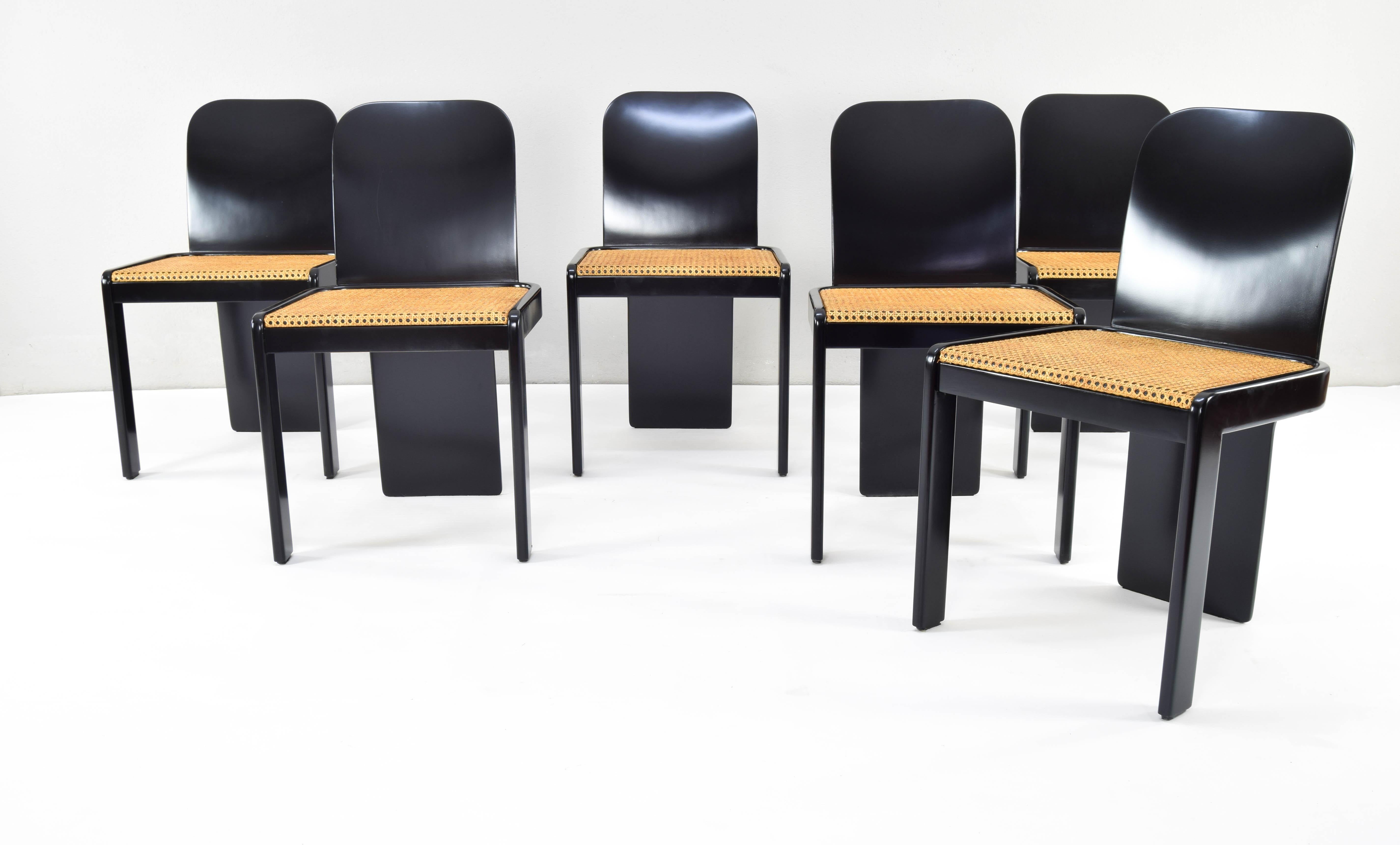 Mid-Century Modern Set of Six Mid Century Italian Modern Chairs by P. Molinari for Pozzi Milano 70s