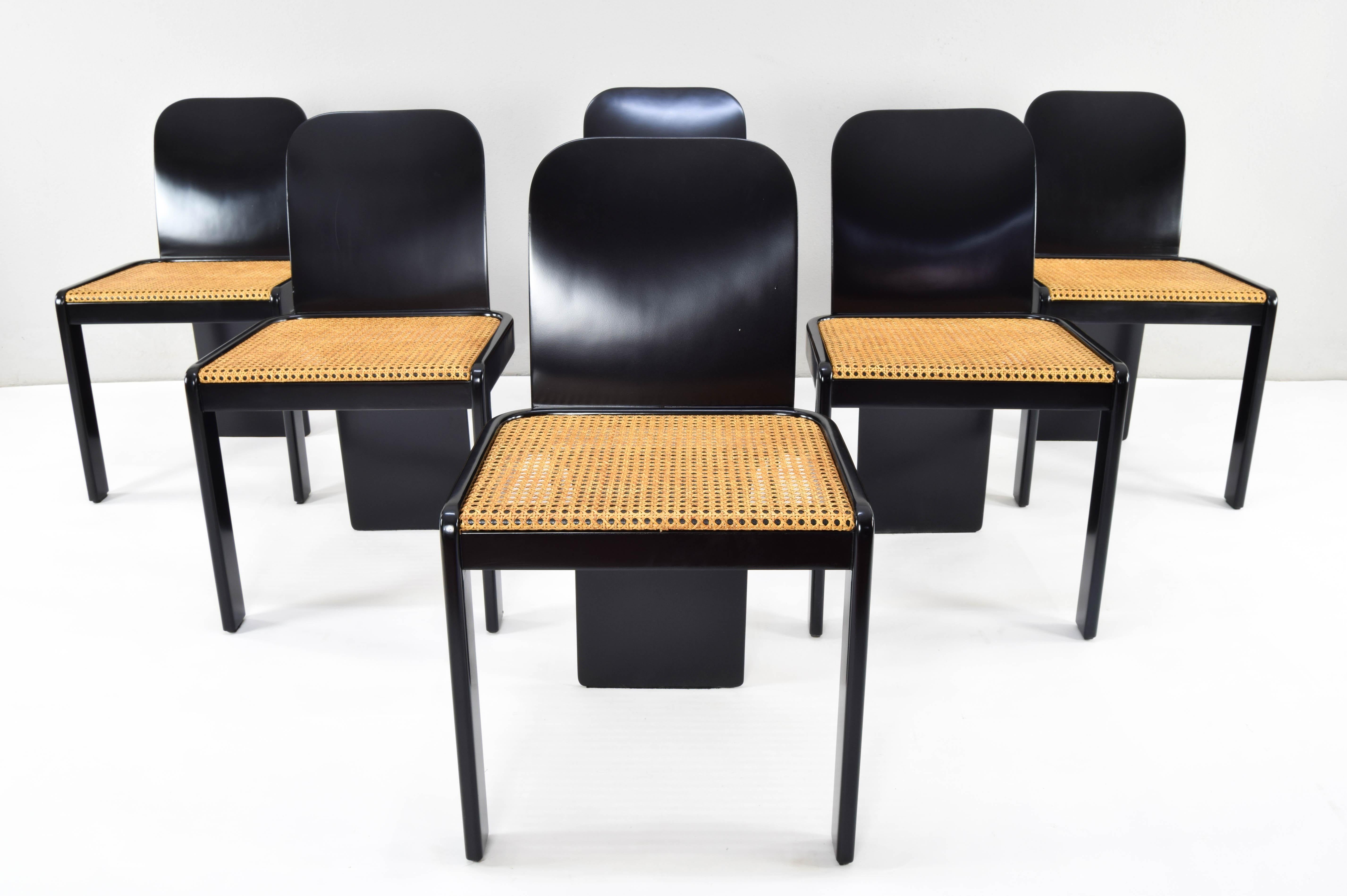 Set of Six Mid Century Italian Modern Chairs by P. Molinari for Pozzi Milano 70s In Good Condition In Escalona, Toledo