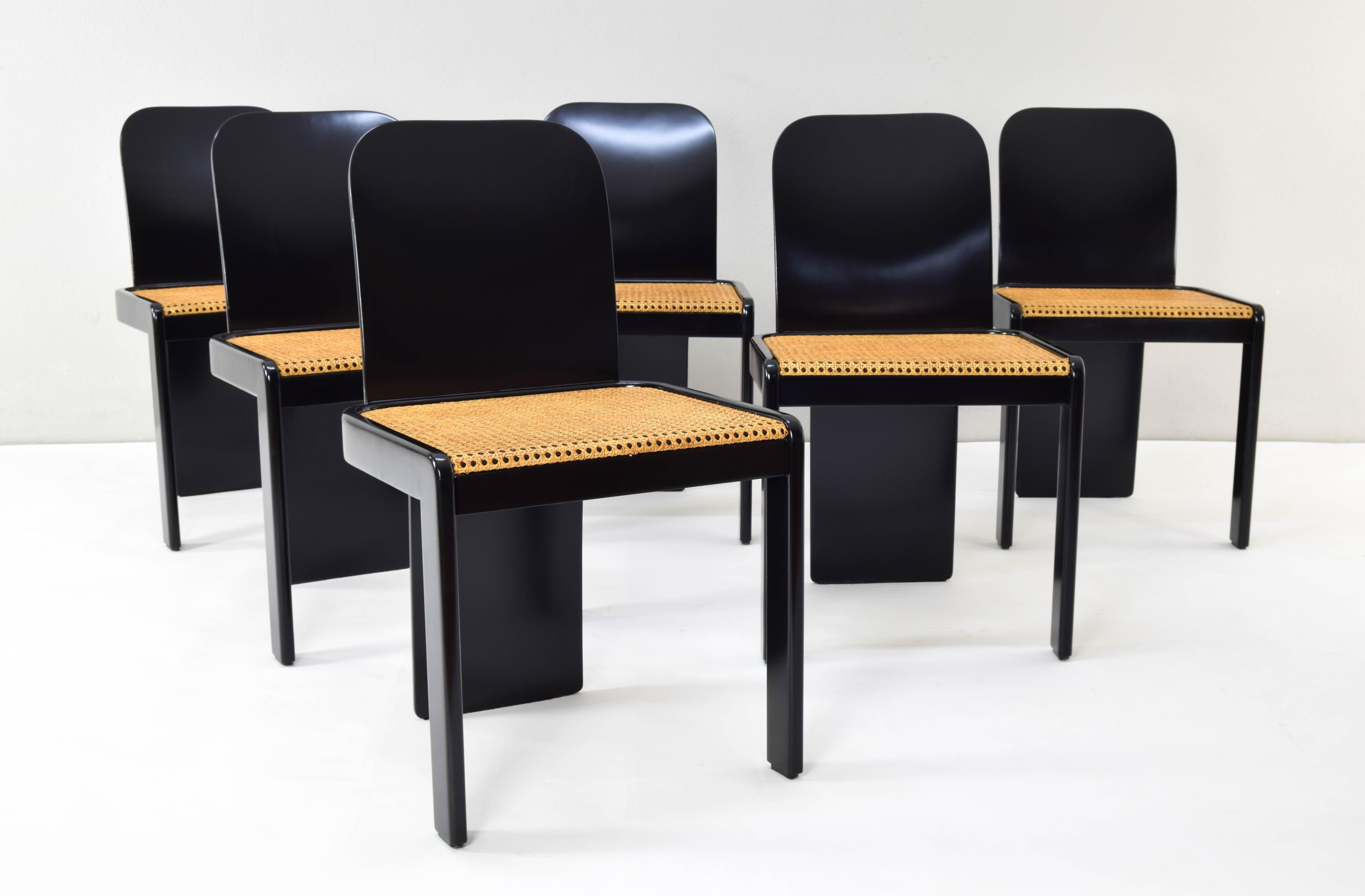20th Century Set of Six Mid Century Italian Modern Chairs by P. Molinari for Pozzi Milano 70s