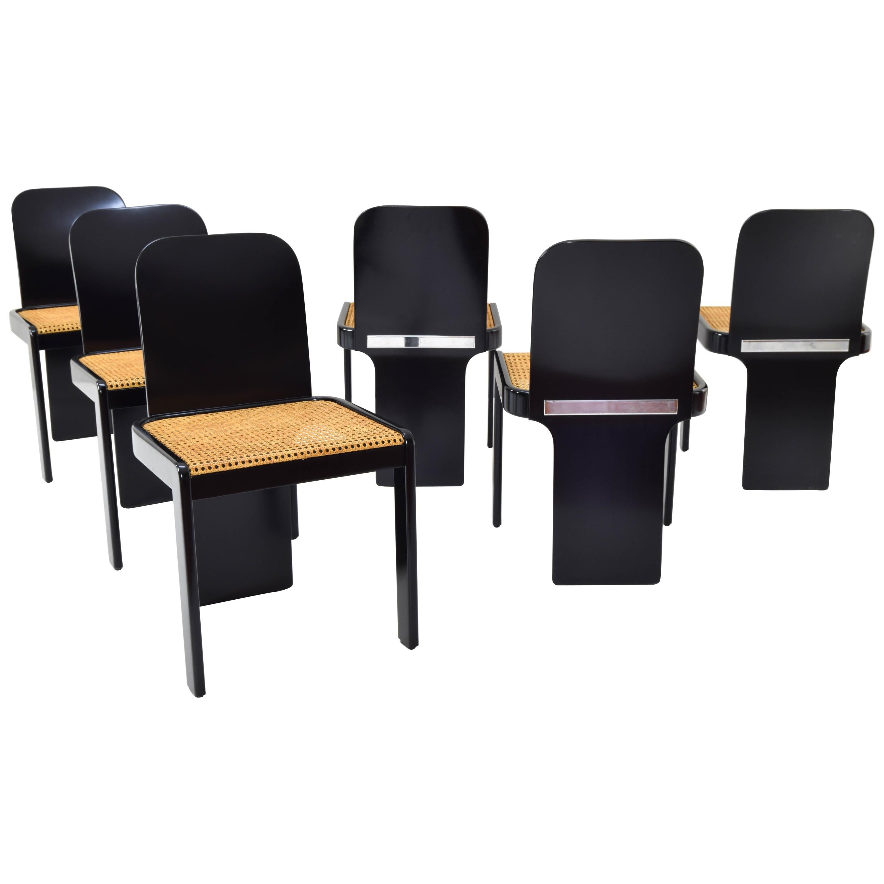 Set of Six Mid Century Italian Modern Chairs by P. Molinari for Pozzi Milano 70s