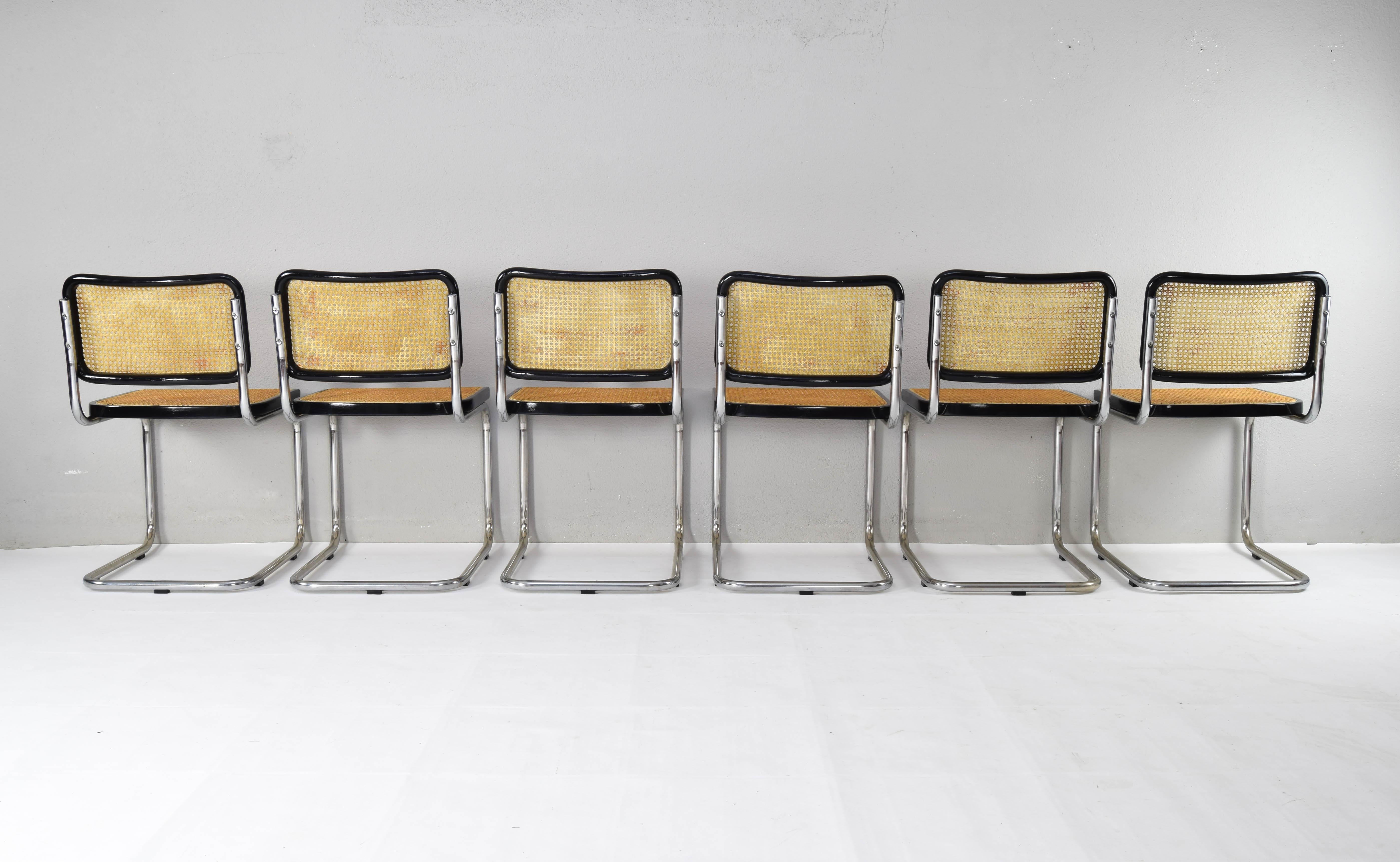 Mid-Century Modern Set of Six Mid-century Italian Modern Marcel Breuer Cesca Chairs 70s