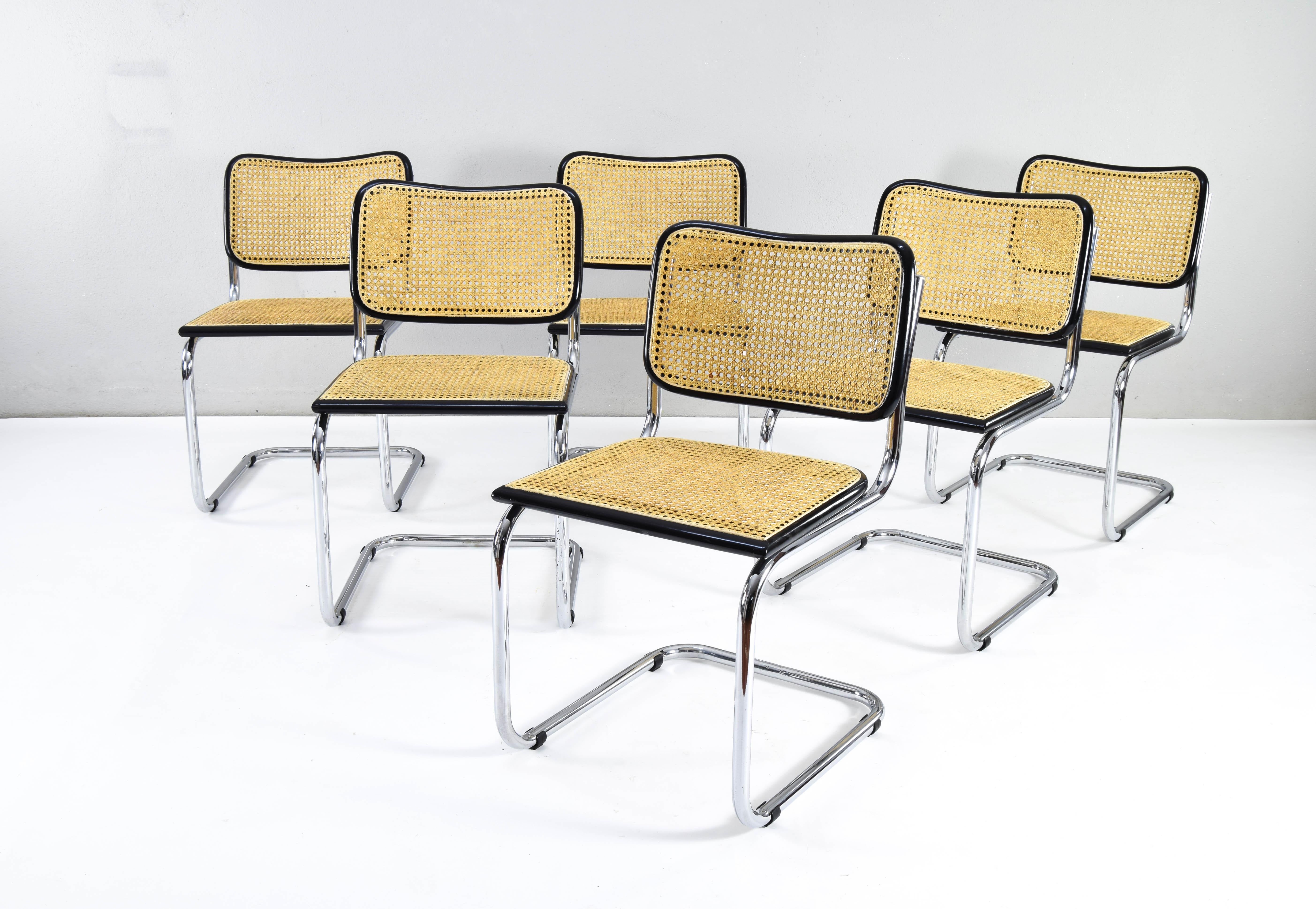 Mid-Century Modern Set of Six Mid-century Italian Modern Marcel Breuer Cesca Chairs 70s For Sale