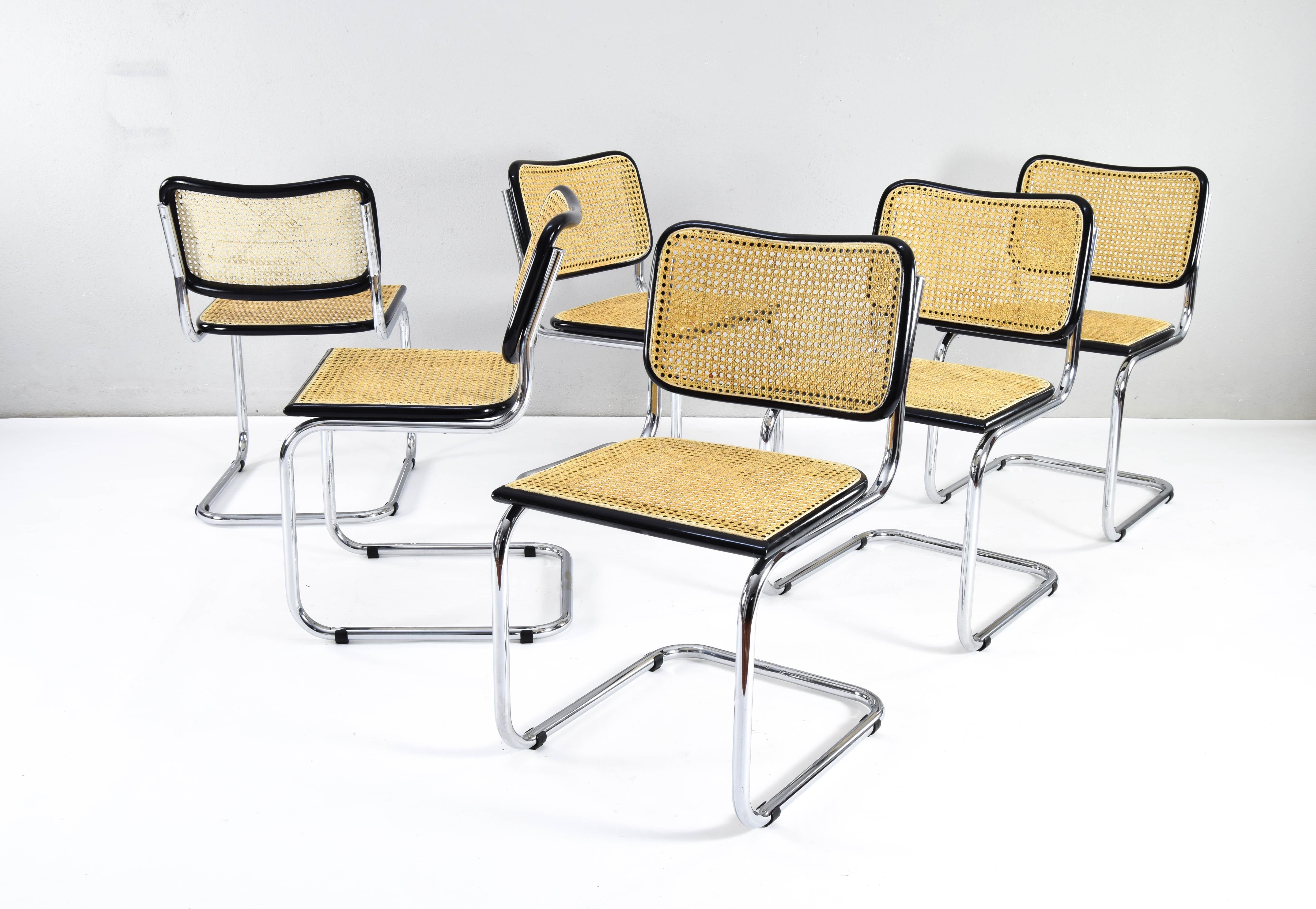 Set of Six Mid-century Italian Modern Marcel Breuer Cesca Chairs 70s In Good Condition For Sale In Escalona, Toledo