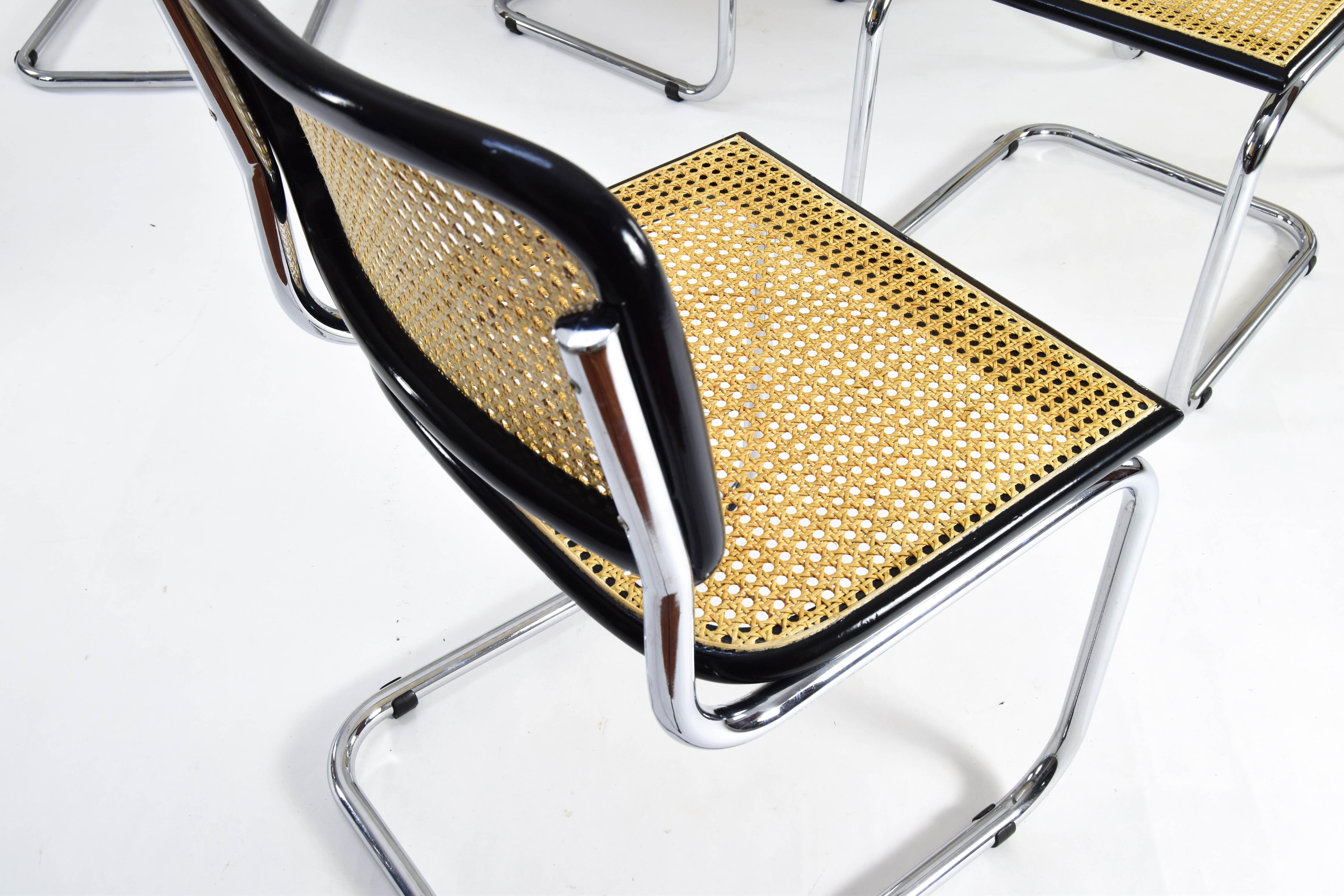 Steel Set of Six Mid-century Italian Modern Marcel Breuer Cesca Chairs 70s For Sale