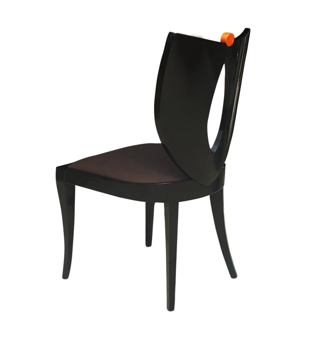 Set of Six Midcentury Italian Postmodern Black Lacquer Armless Dining Chairs 3