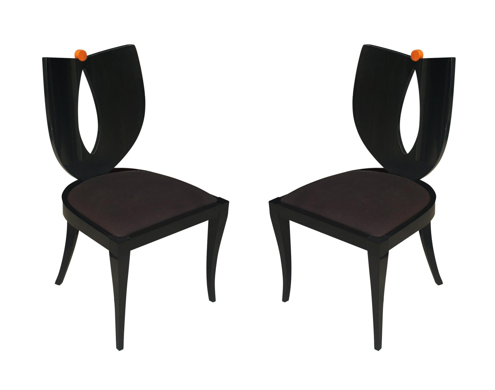 Post-Modern Set of Six Midcentury Italian Postmodern Black Lacquer Armless Dining Chairs