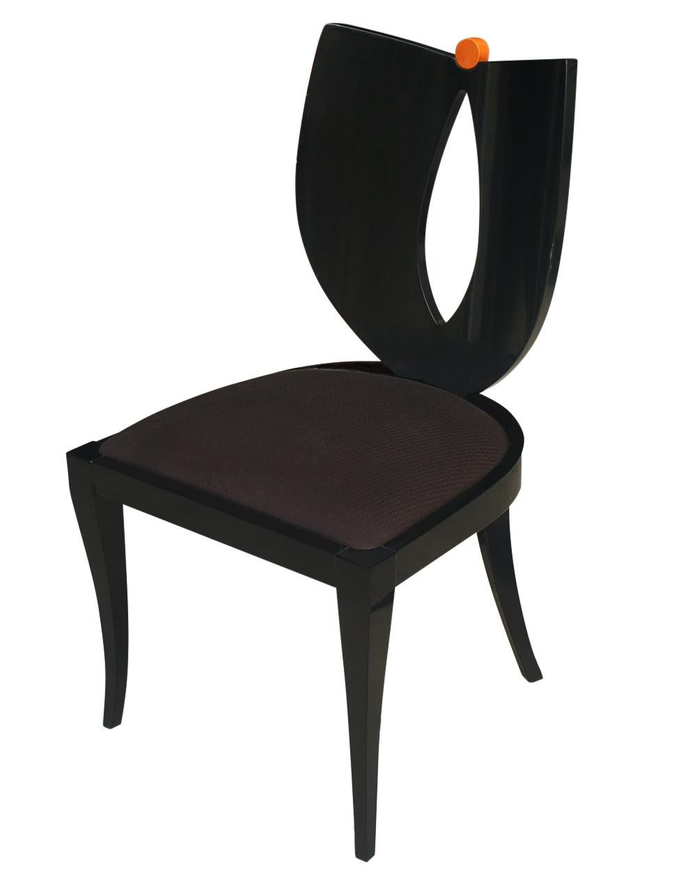 Late 20th Century Set of Six Midcentury Italian Postmodern Black Lacquer Armless Dining Chairs